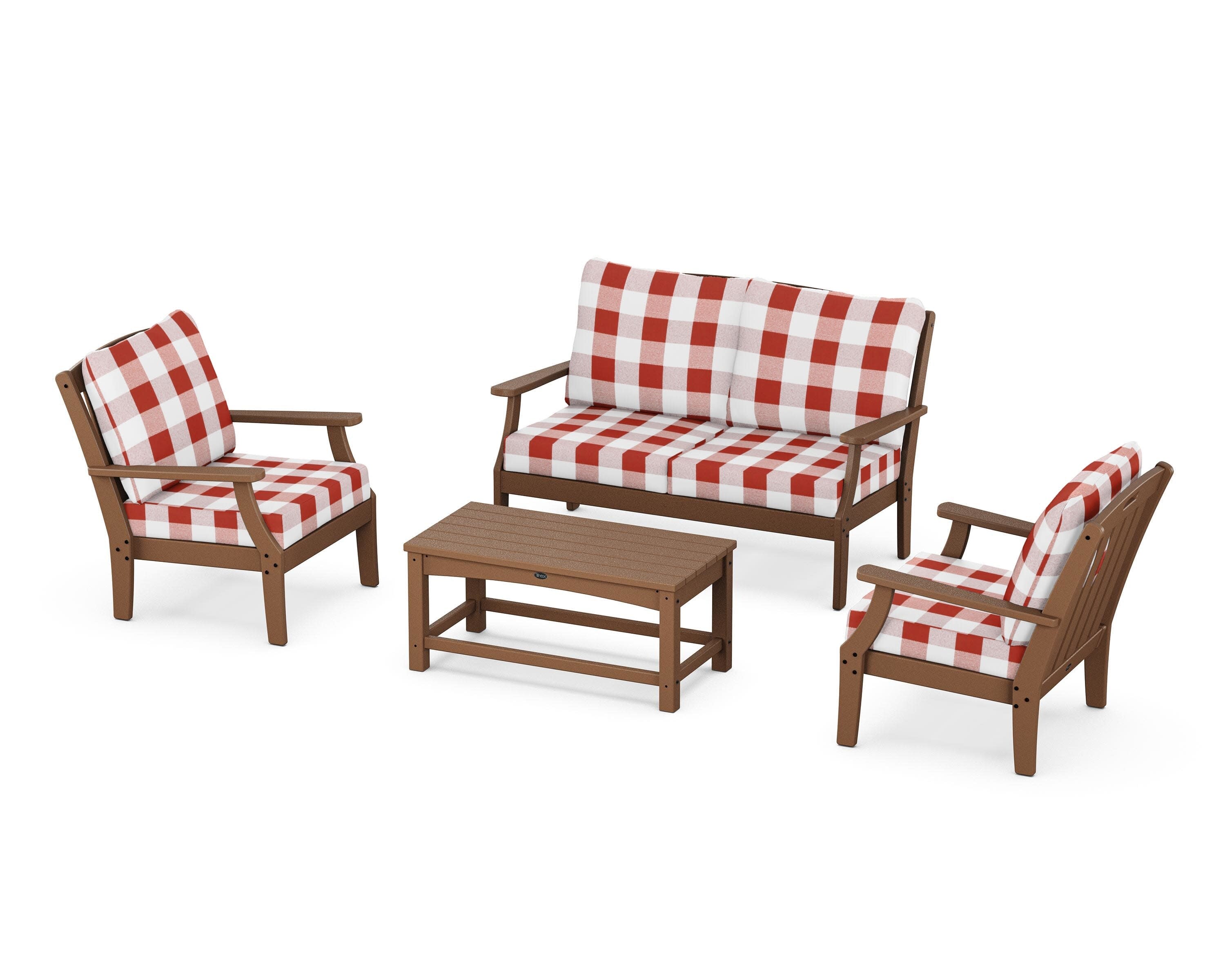 Yacht Club 4-Piece Deep Seating Chair Set in Tree House / Buffalo Plaid Crimson