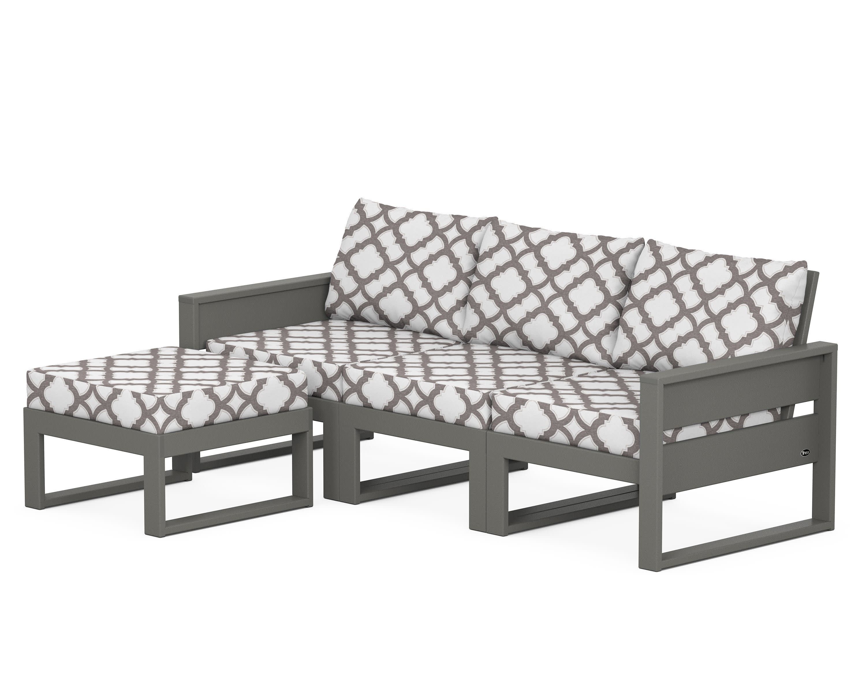 Eastport 4- Piece Sectional with Ottoman in Stepping Stone / Trellis Grey Mist