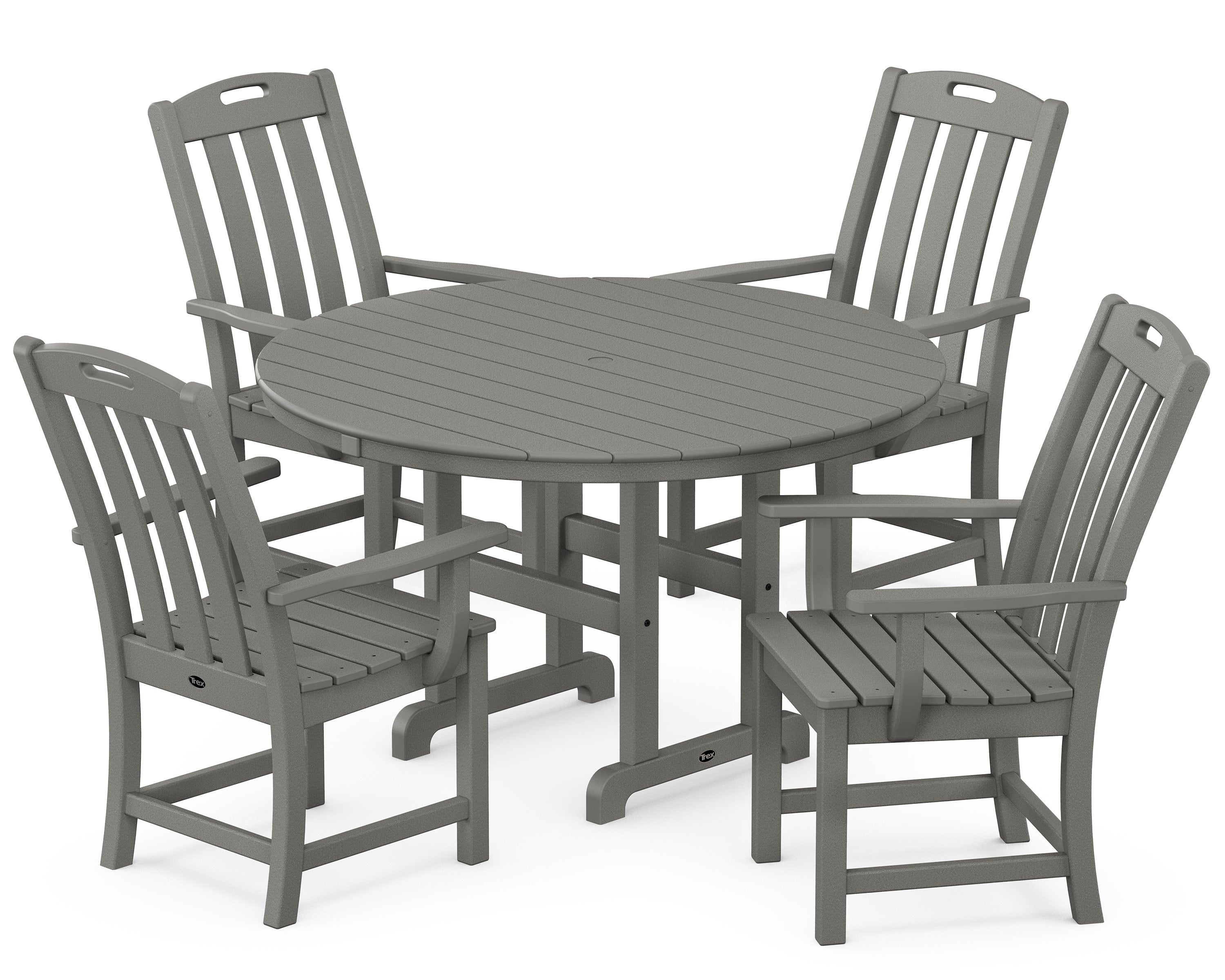 Yacht Club 5-Piece Round Arm Chair Dining Set in Stepping Stone