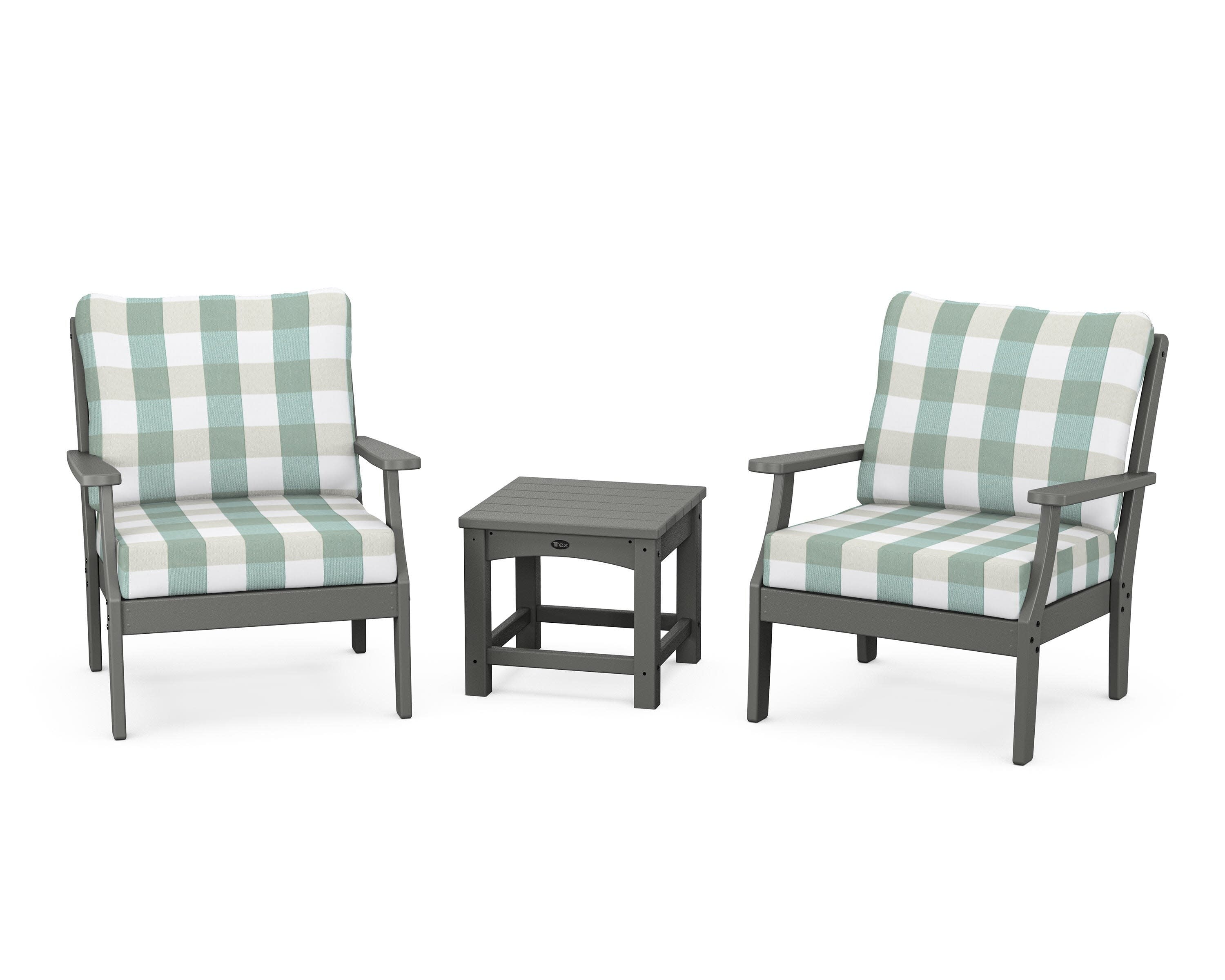 Yacht Club 3-Piece Deep Seating Set in Stepping Stone / Buffalo Plaid Glacier Spa