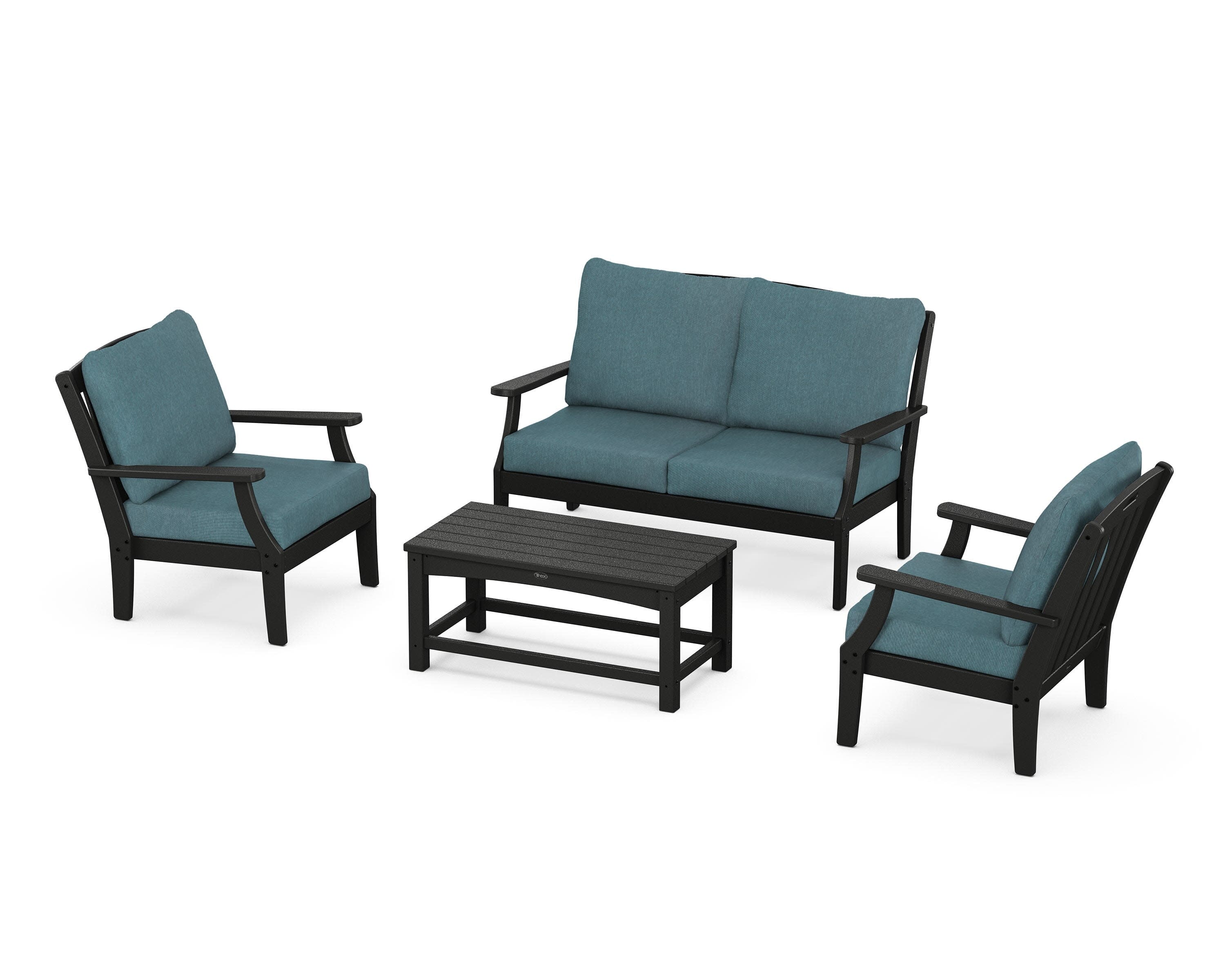 Yacht Club 4-Piece Deep Seating Chair Set in Charcoal Black / Ocean Teal