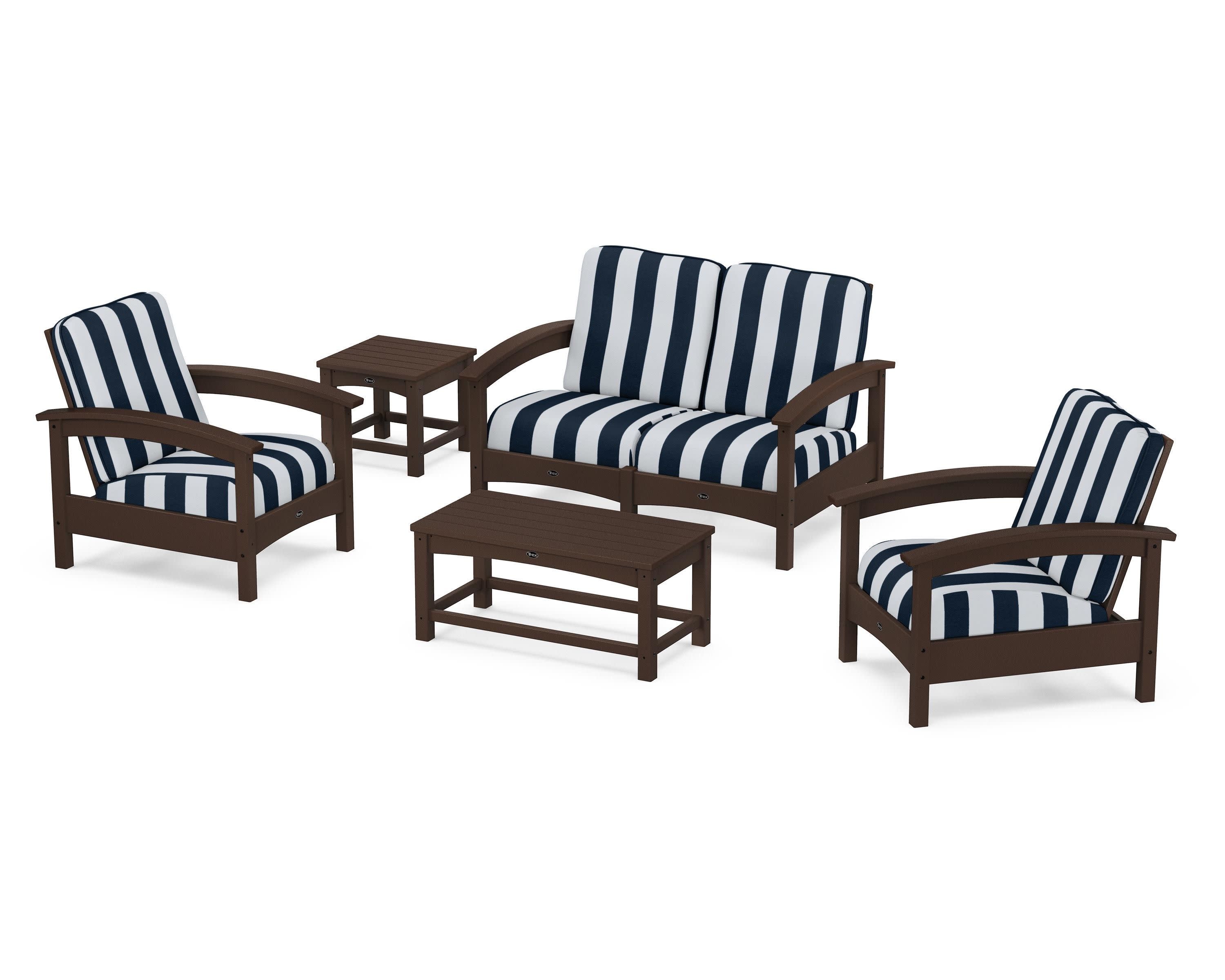 Rockport Club 6-Piece Deep Seating Conversation Set in Vintage Lantern / Cabana Stripe Marine Indigo