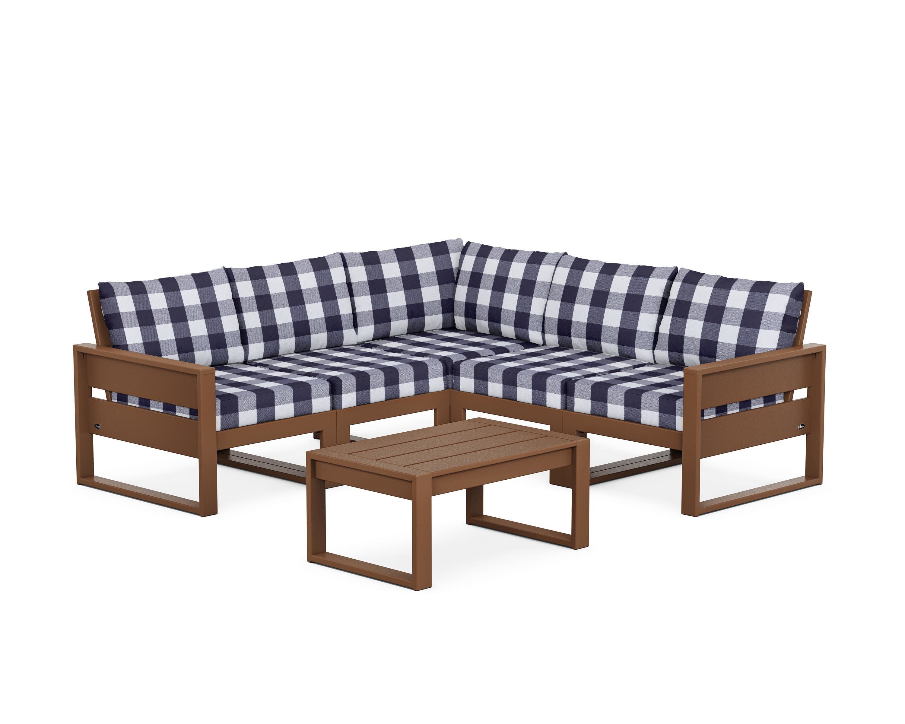 Eastport 6-Piece Deep Seating Sectional + Coffee Table Set in Tree House / Buffalo Plaid Navy