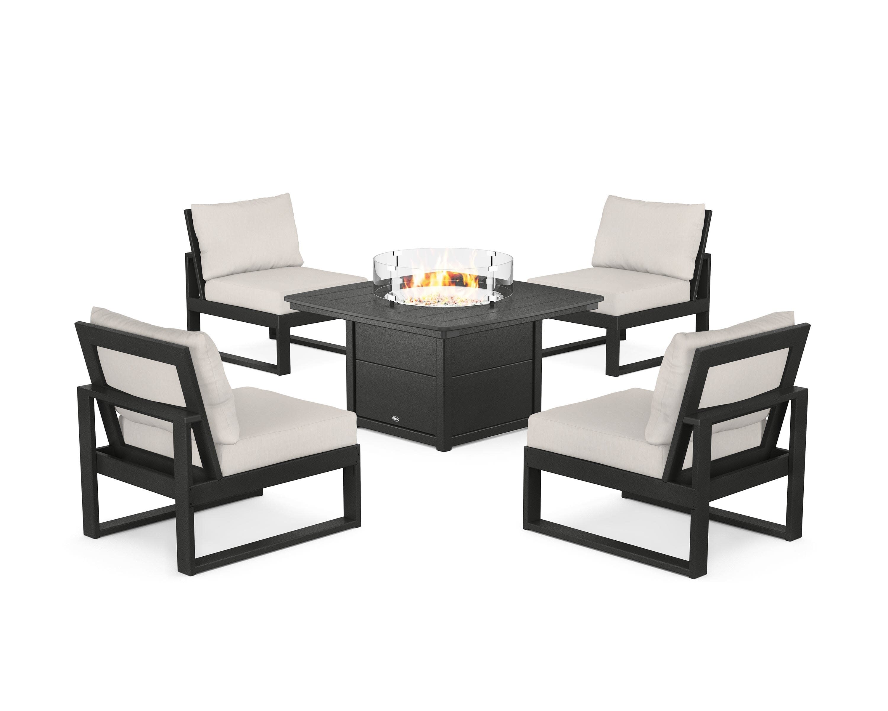 Eastport Modular 5-Piece Deep Seating Set with Yacht Club Fire Pit Table in Charcoal Black / Cast Ash