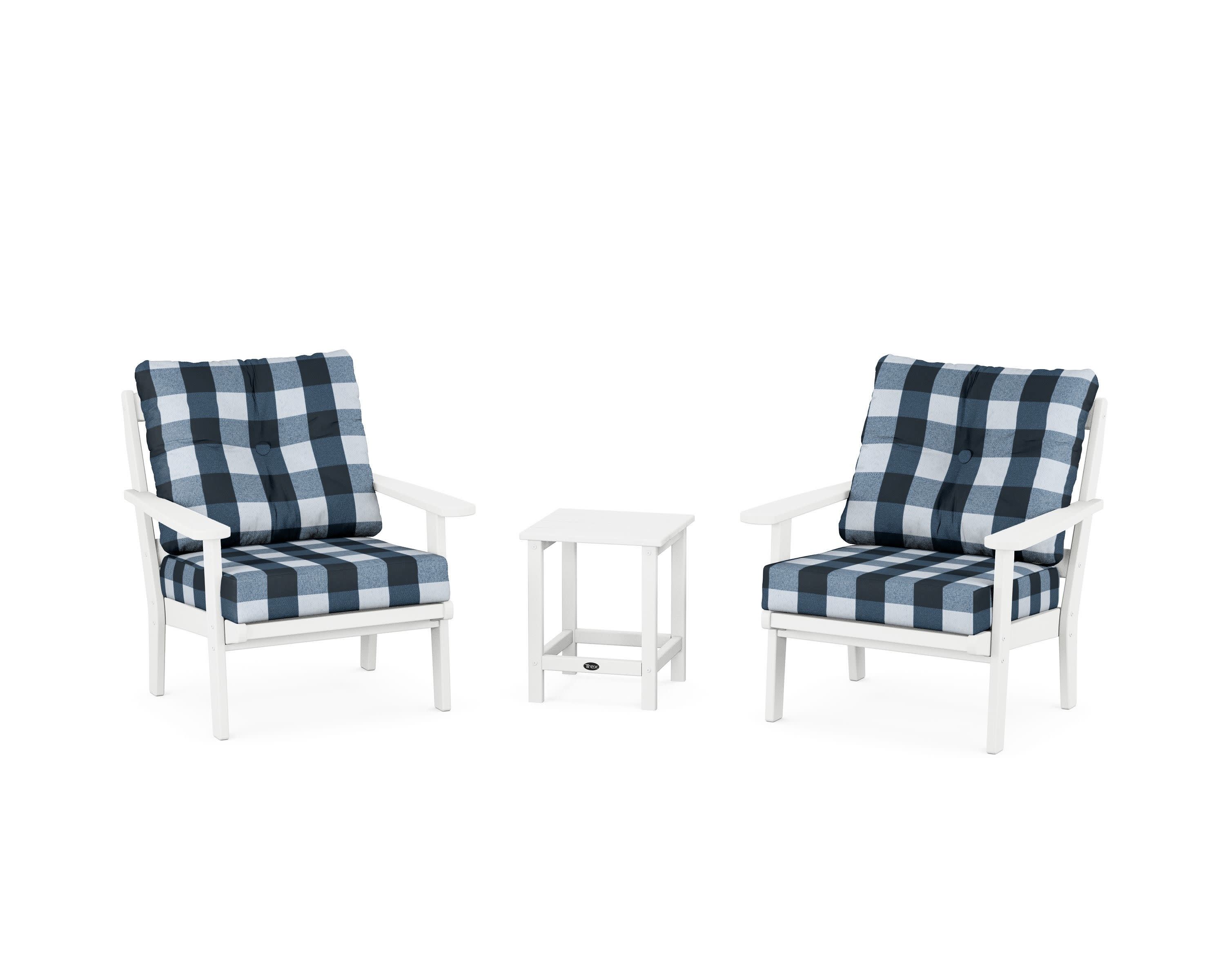Cape Cod 3-Piece Deep Seating Set in Classic White / Buffalo Plaid Marine Indigo