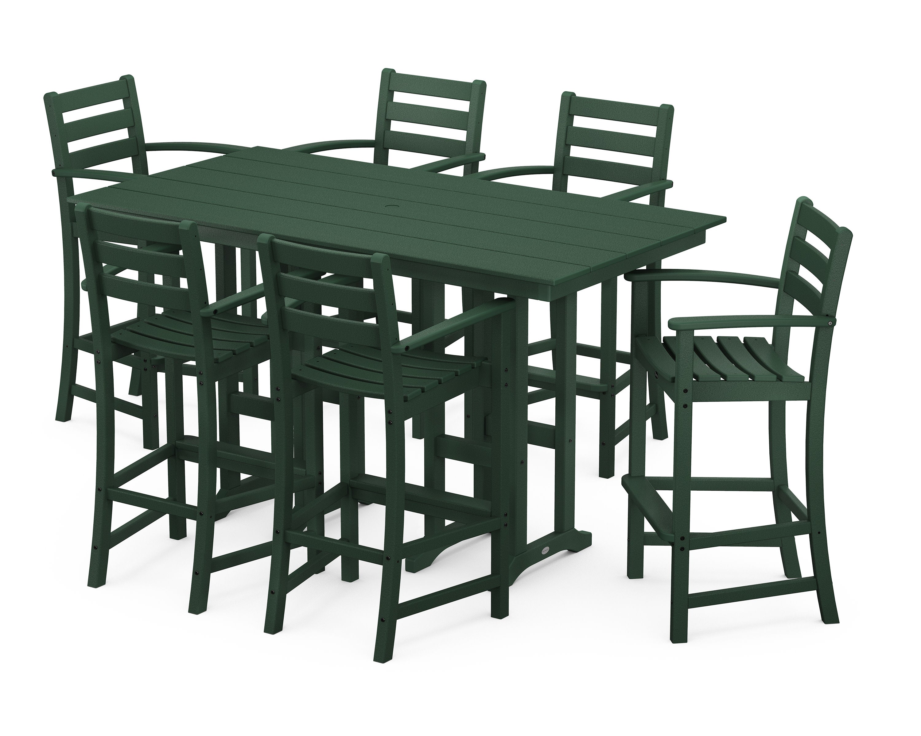 Monterey Bay 7-Piece Farmhouse Arm Chair Bar Set in Rainforest Canopy