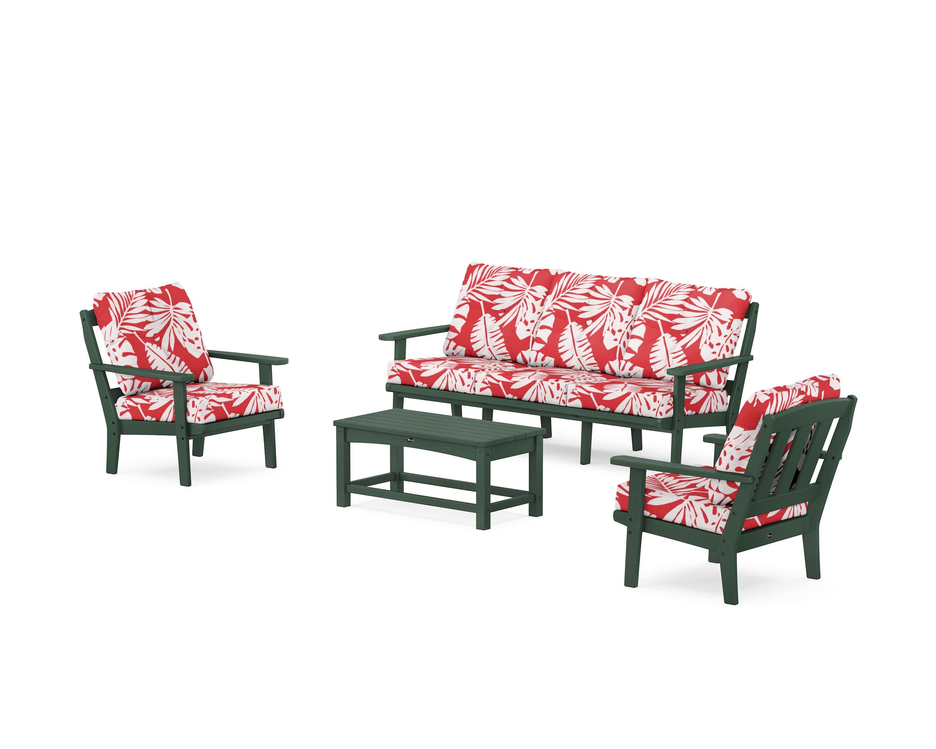 Cape Cod 4-Piece Deep Seating Set with Sofa in Rainforest Canopy / Leaf Crimson