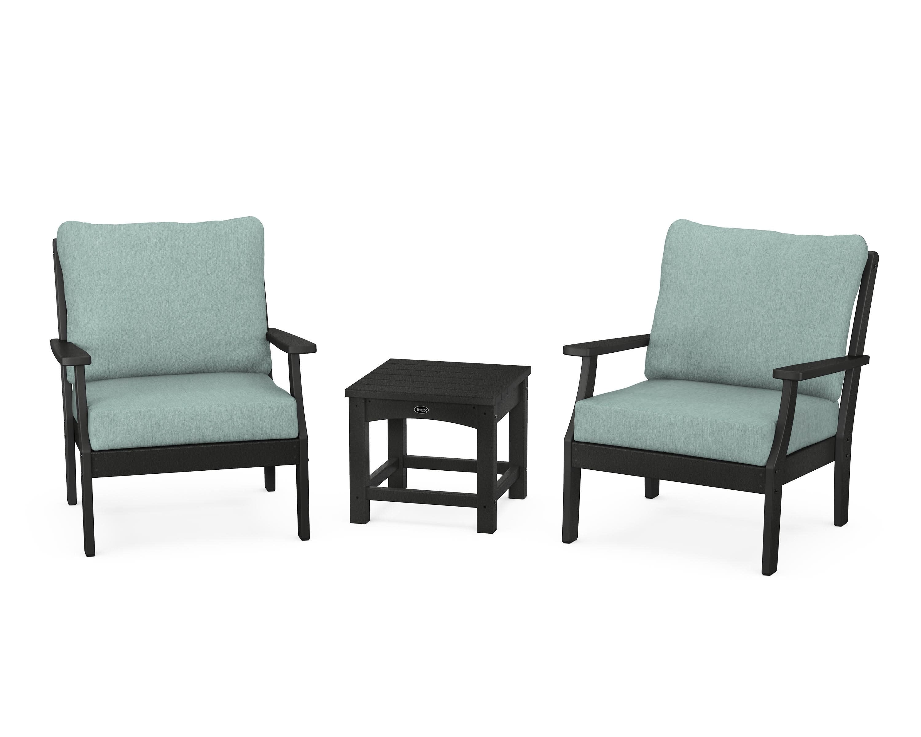 Yacht Club 3-Piece Deep Seating Set in Charcoal Black / Glacier Spa