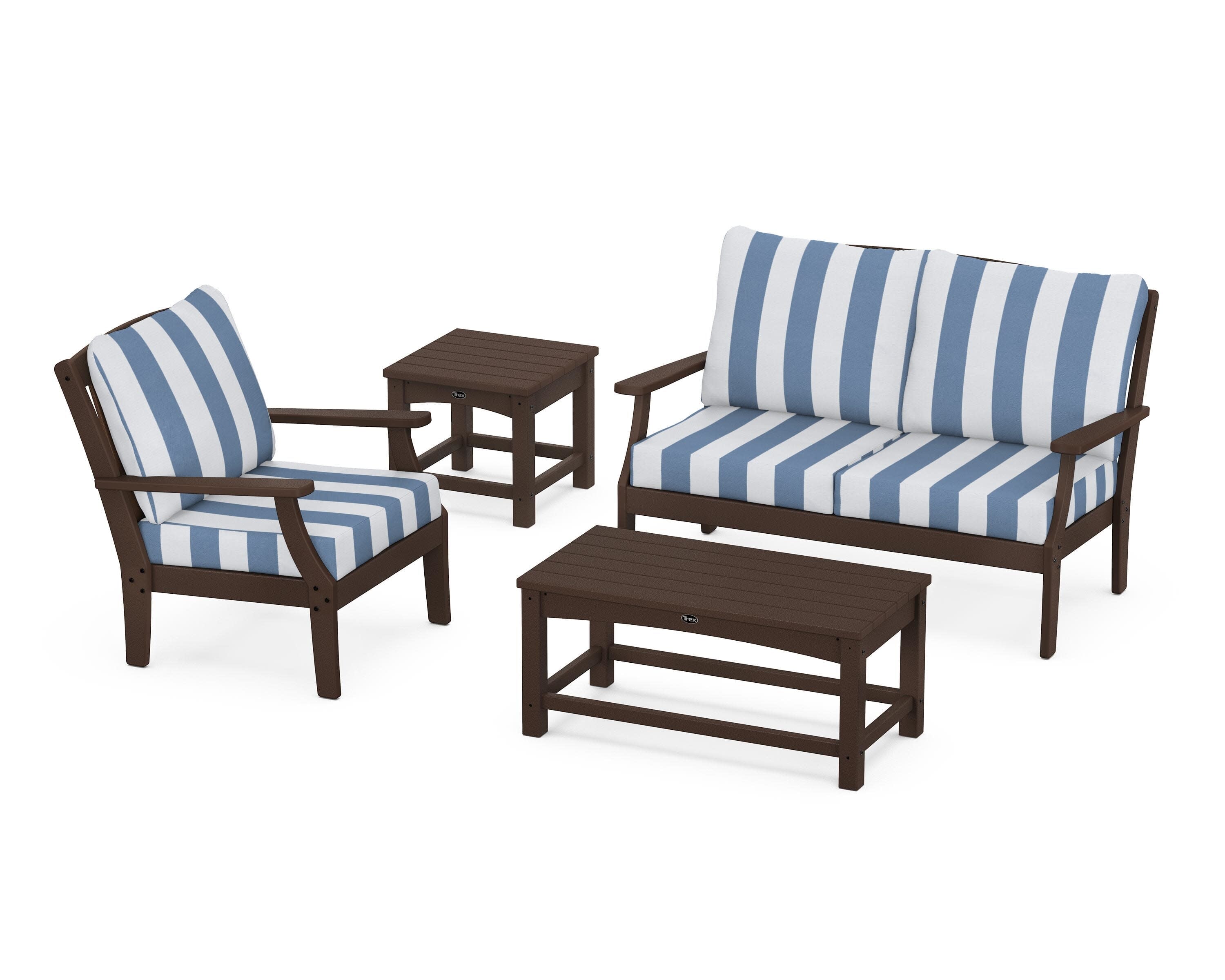 Yacht Club 4-Piece Deep Seating Set in Vintage Lantern / Cabana Stripe Sky Blue