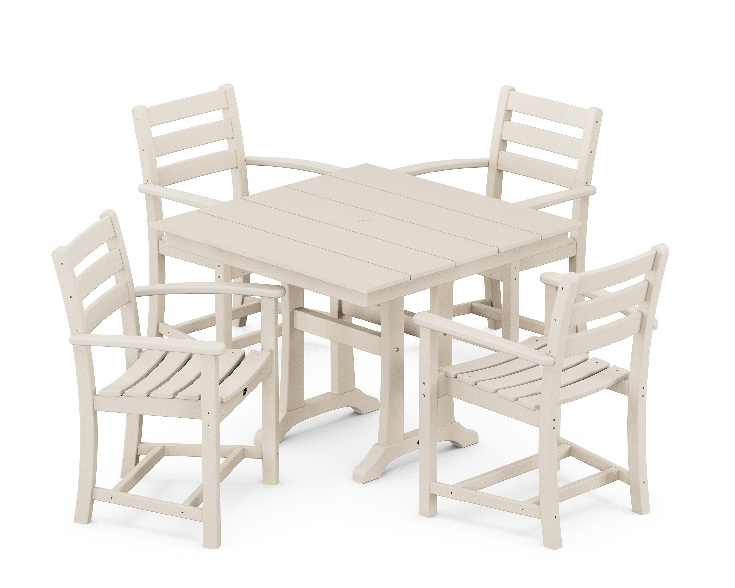 Monterey Bay 5-Piece Farmhouse Trestle Arm Chair Dining Set in Sand Castle
