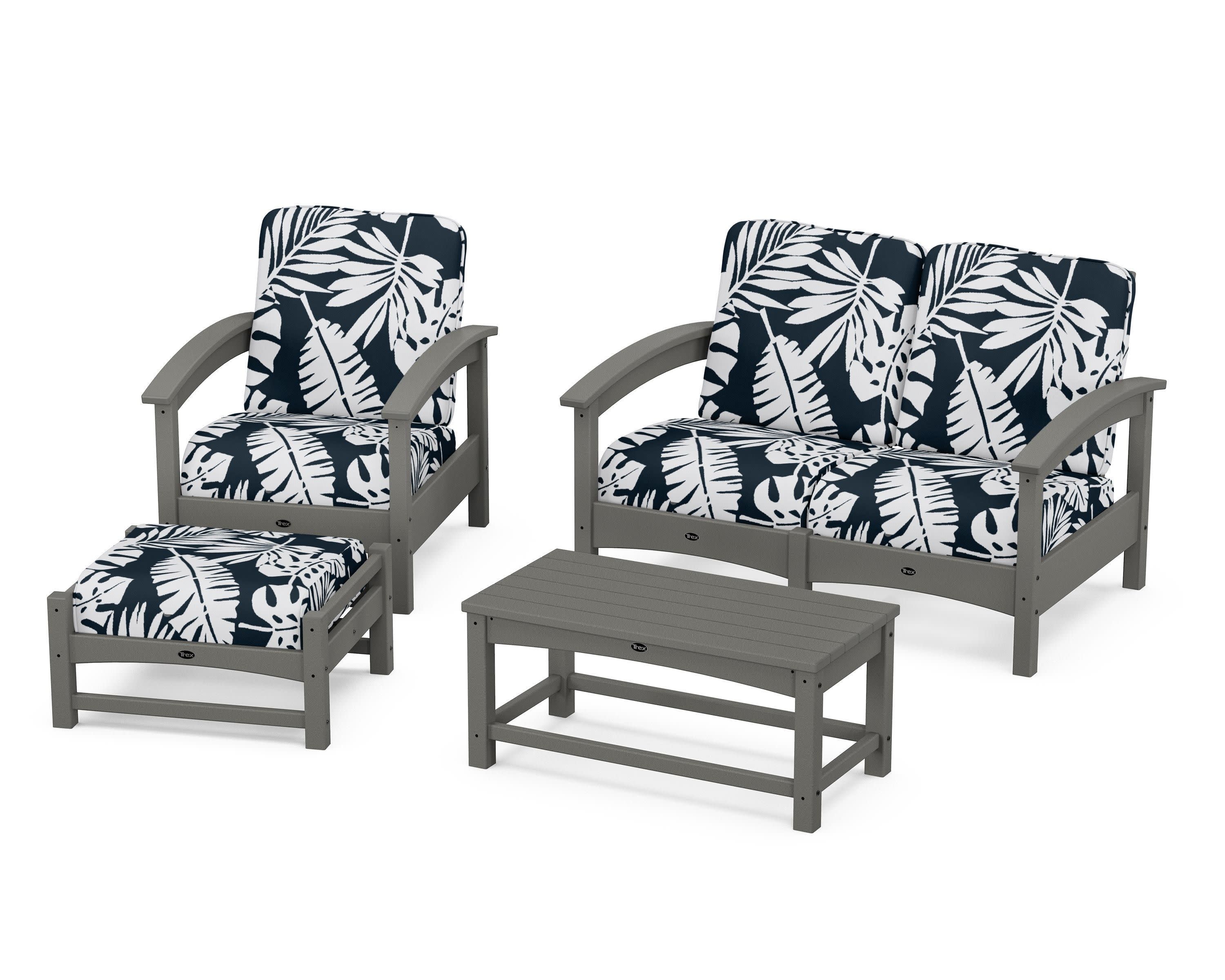 Rockport 4-Piece Deep Seating Conversation Group in Stepping Stone / Leaf Marine Indigo