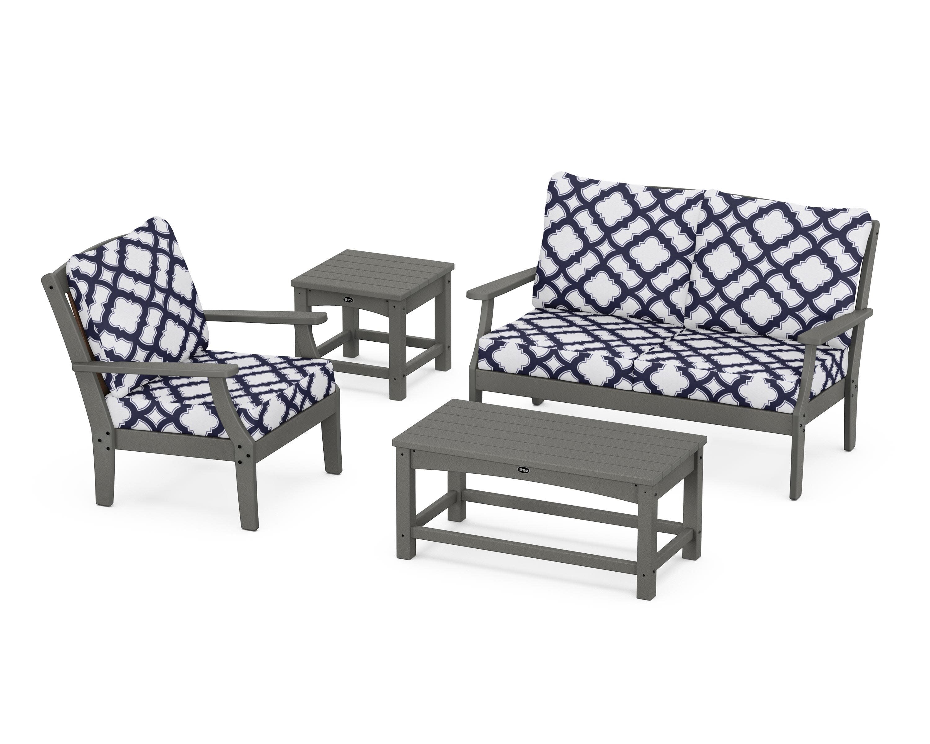 Yacht Club 4-Piece Deep Seating Set in Stepping Stone / Trellis Navy