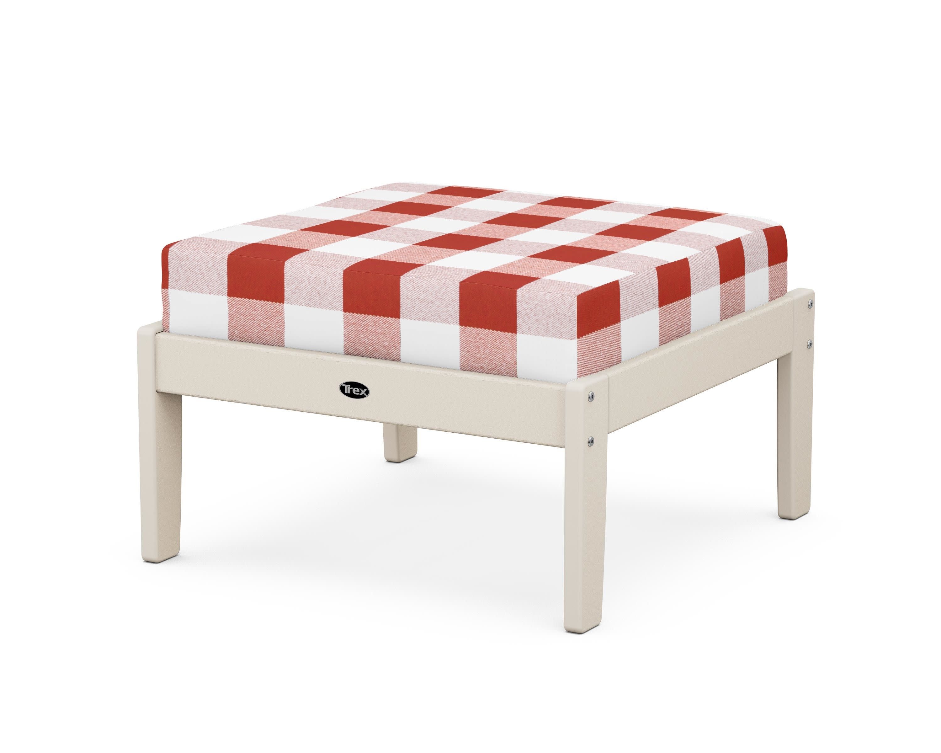 Yacht Club Deep Seating Ottoman in Sand Castle / Buffalo Plaid Crimson