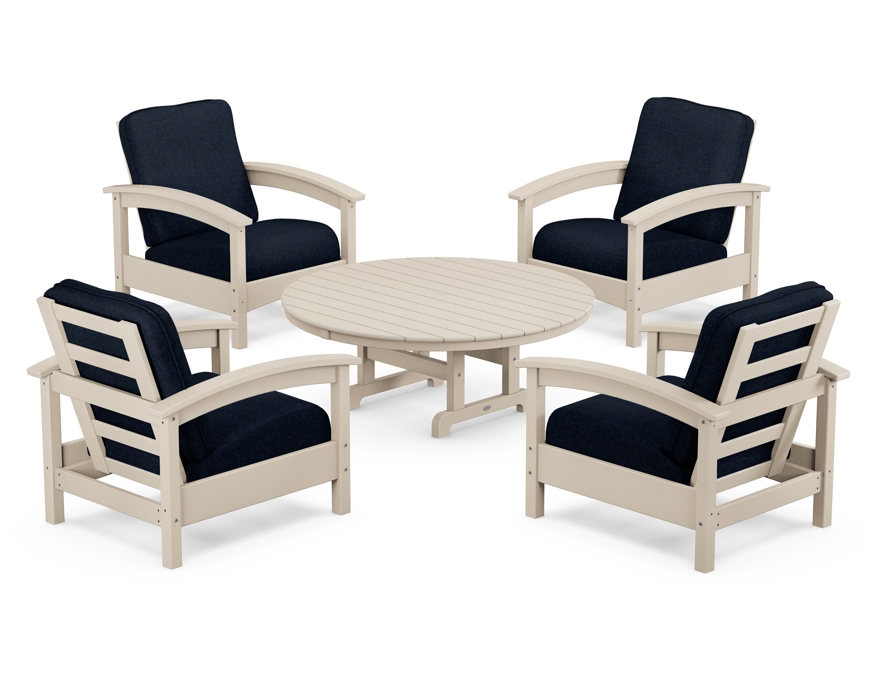 Rockport 5-Piece Deep Seating Set in Sand Castle / Marine Indigo