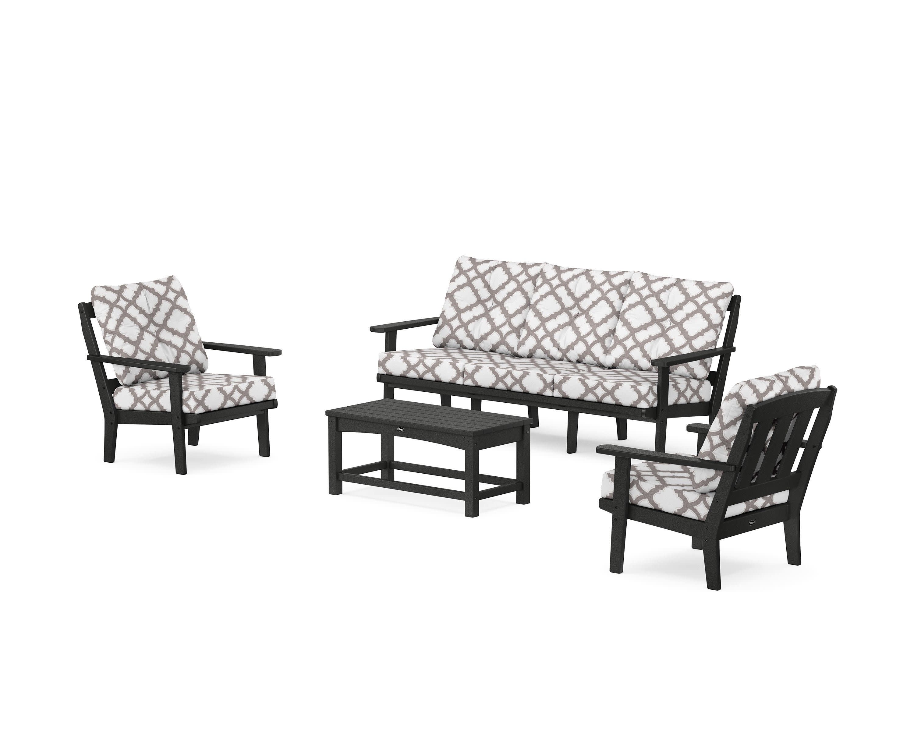 Cape Cod 4-Piece Deep Seating Set with Sofa in Charcoal Black / Trellis Grey Mist