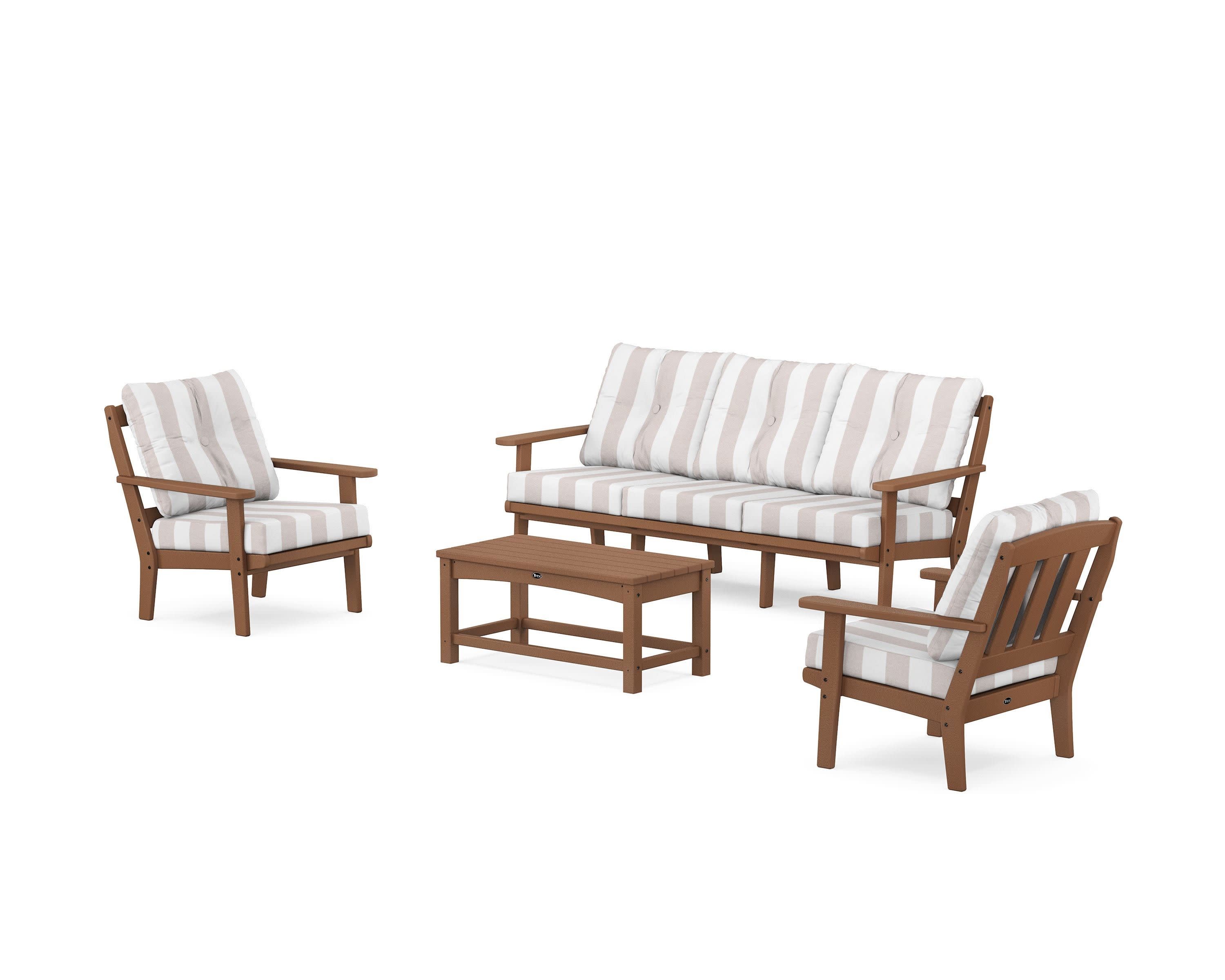 Cape Cod 4-Piece Deep Seating Set with Sofa in Tree House / Cabana Stripe Dune Burlap