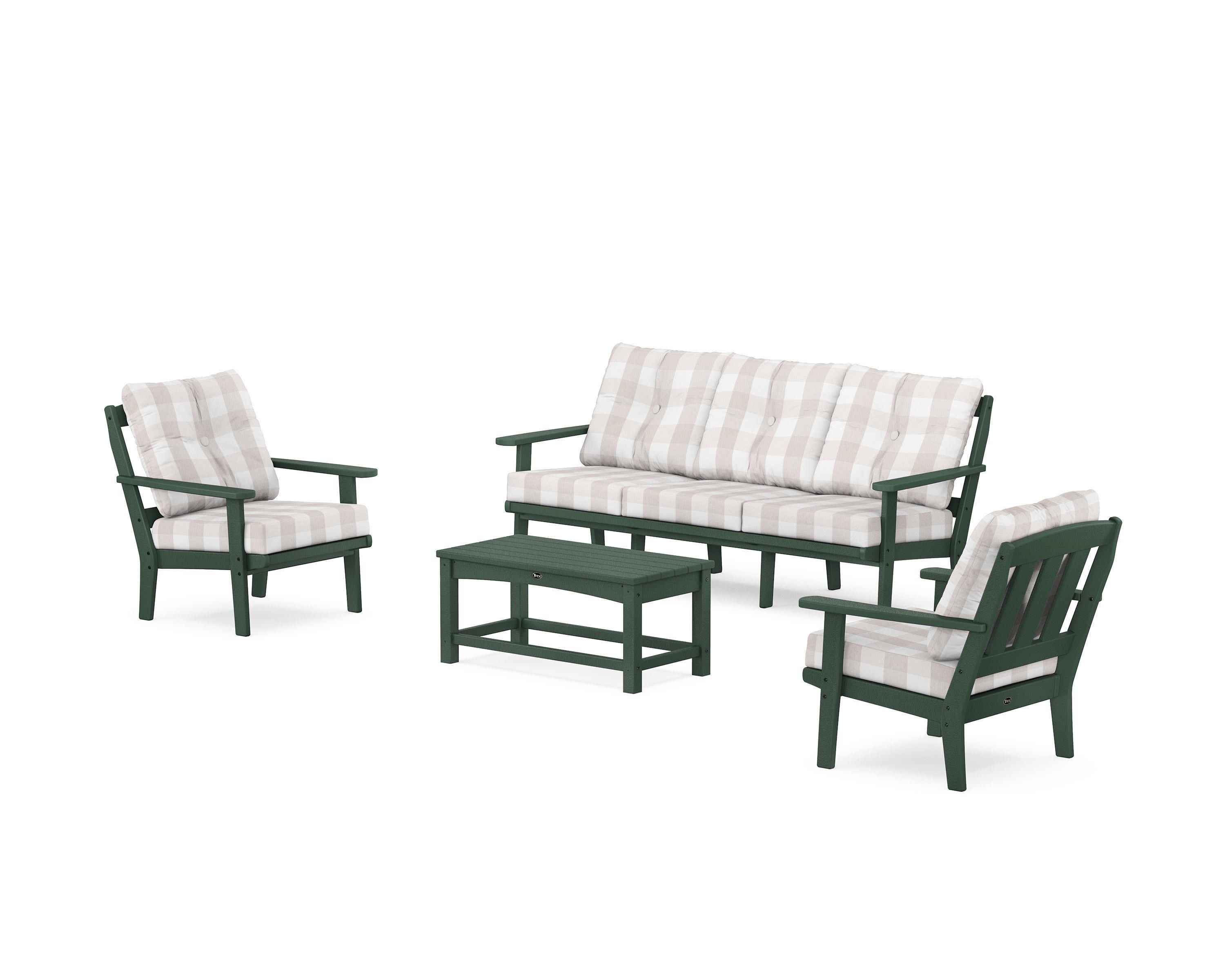 Cape Cod 4-Piece Deep Seating Set with Sofa in Rainforest Canopy / Buffalo Plaid Dune Burlap