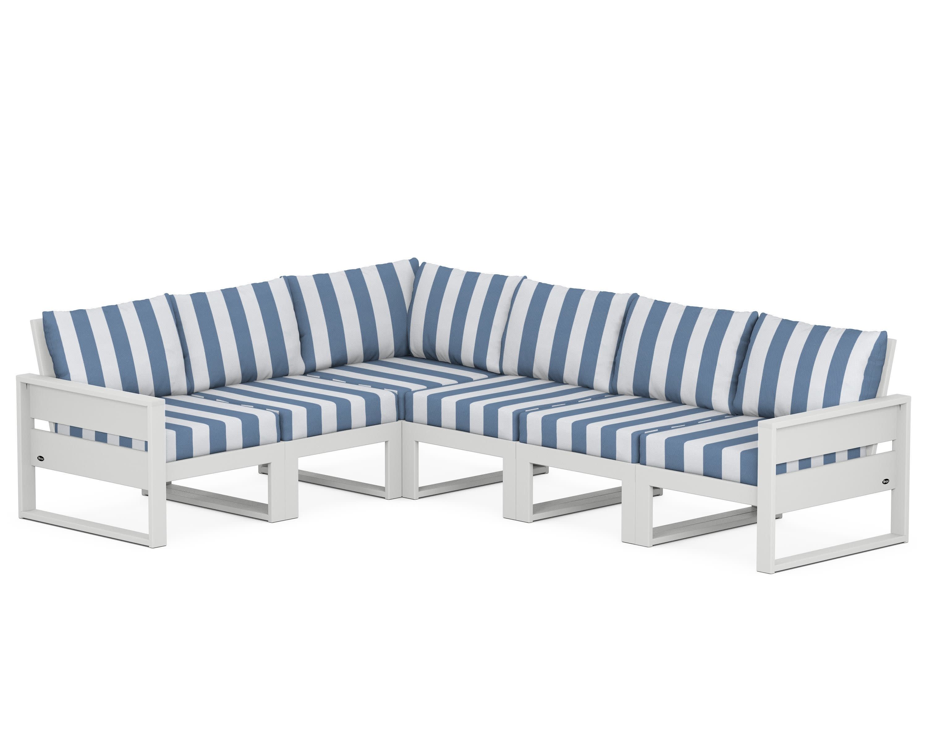 Eastport 6-Piece Sectional in Classic White / Cabana Stripe Sky Blue