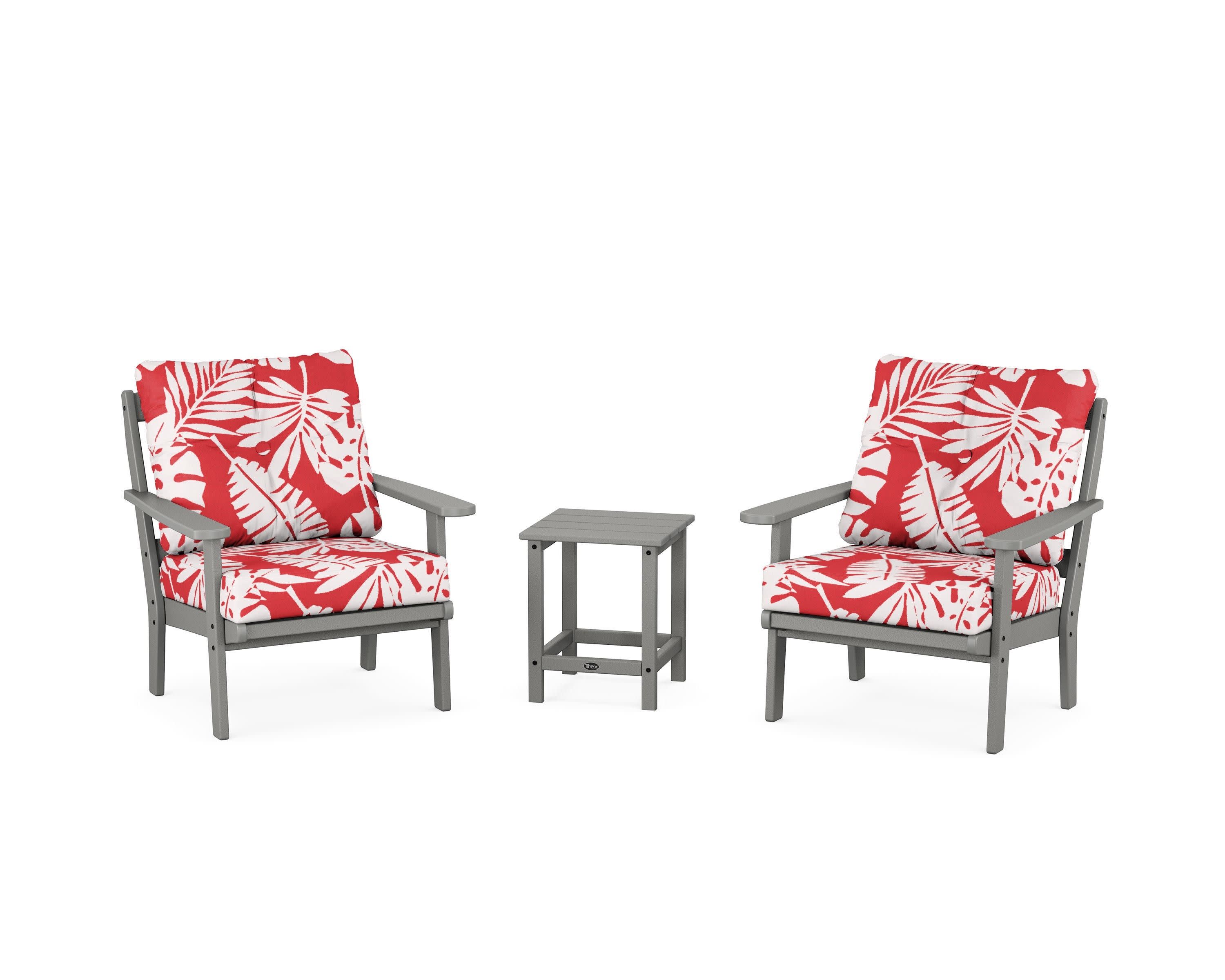 Cape Cod 3-Piece Deep Seating Set in Stepping Stone / Leaf Crimson