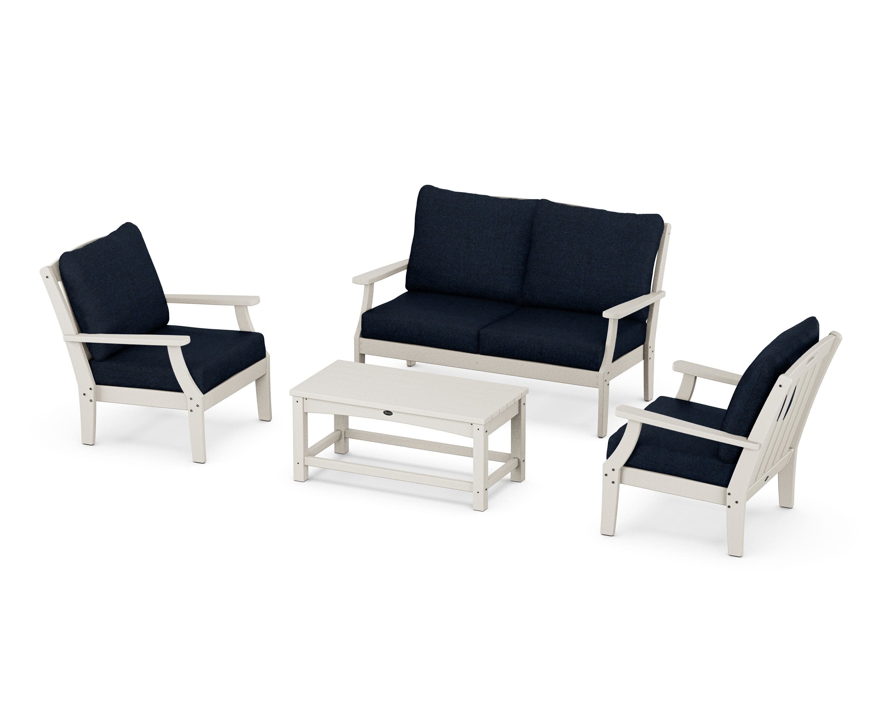 Yacht Club 4-Piece Deep Seating Chair Set in Sand Castle / Marine Indigo