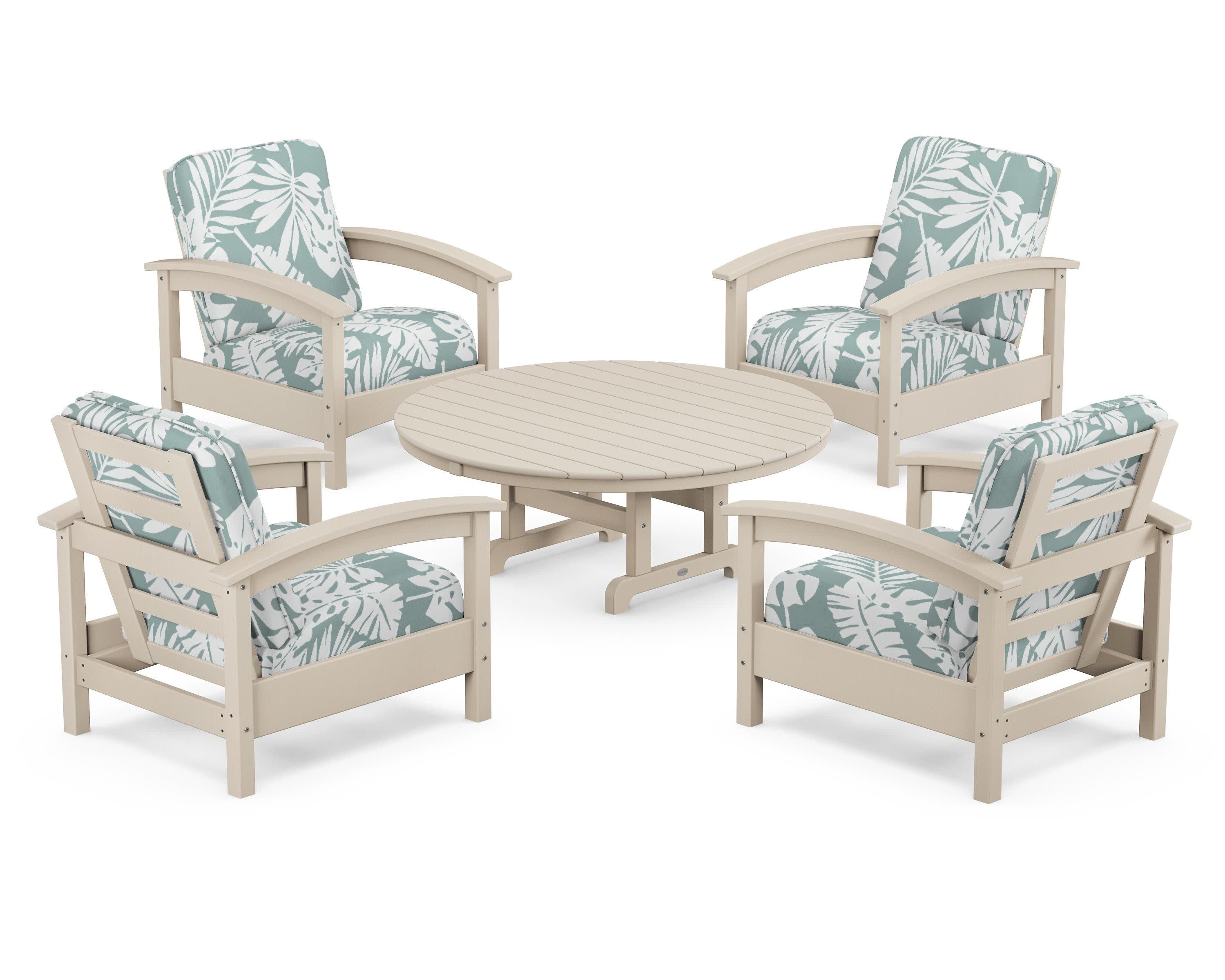 Rockport 5-Piece Deep Seating Set in Sand Castle / Leaf Glacier Spa