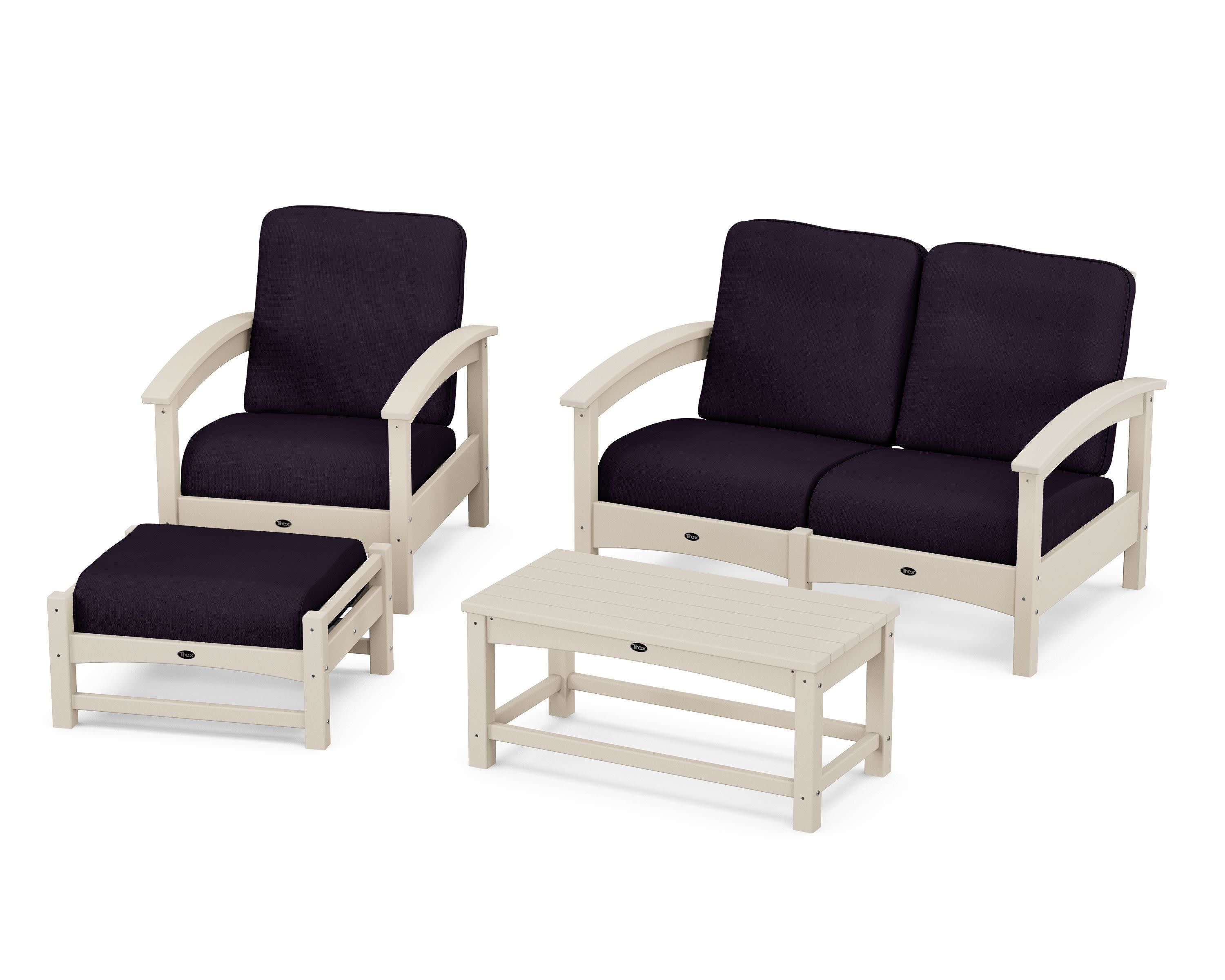 Rockport 4-Piece Deep Seating Conversation Group in Sand Castle / Navy Linen