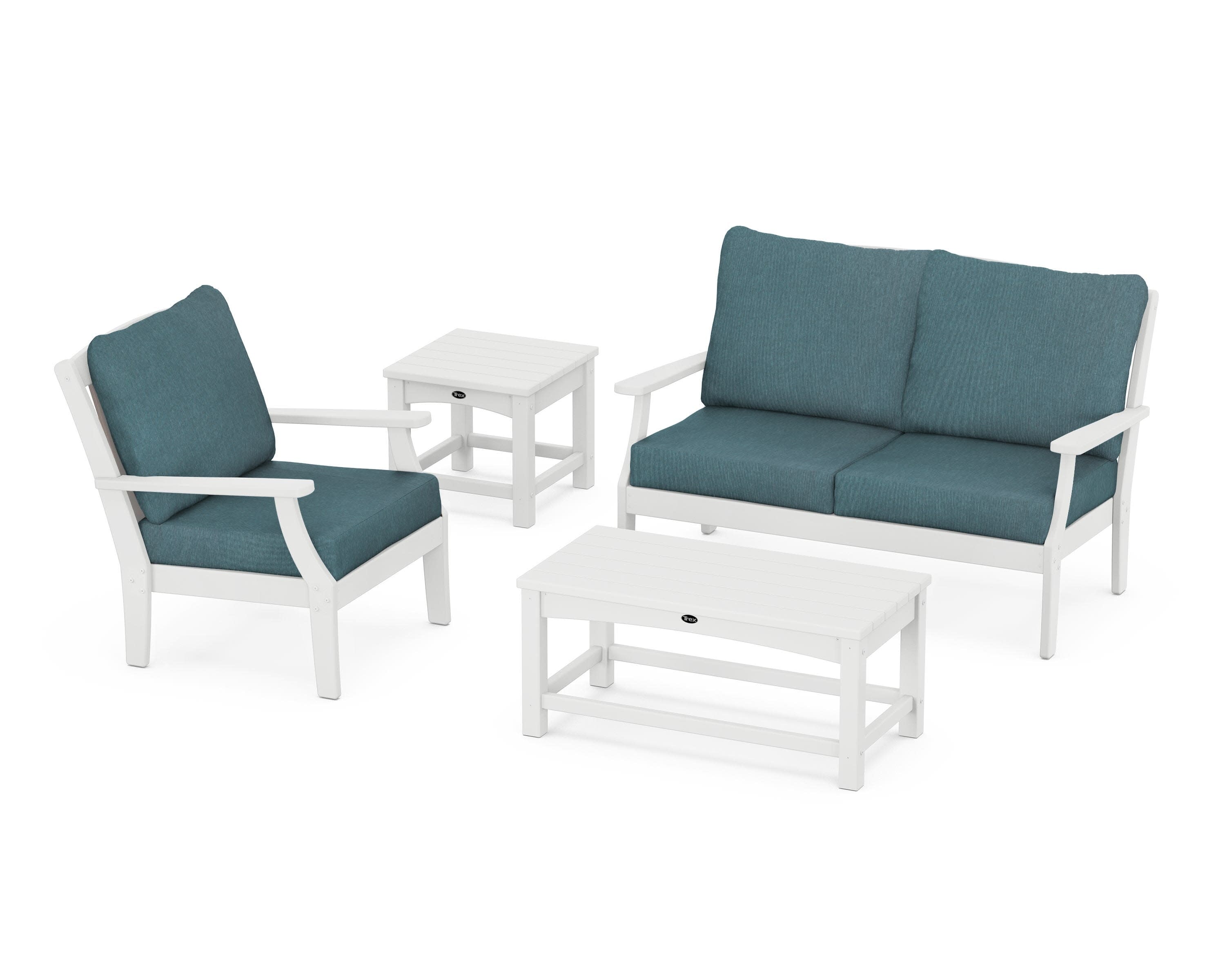 Yacht Club 4-Piece Deep Seating Set in Classic White / Ocean Teal