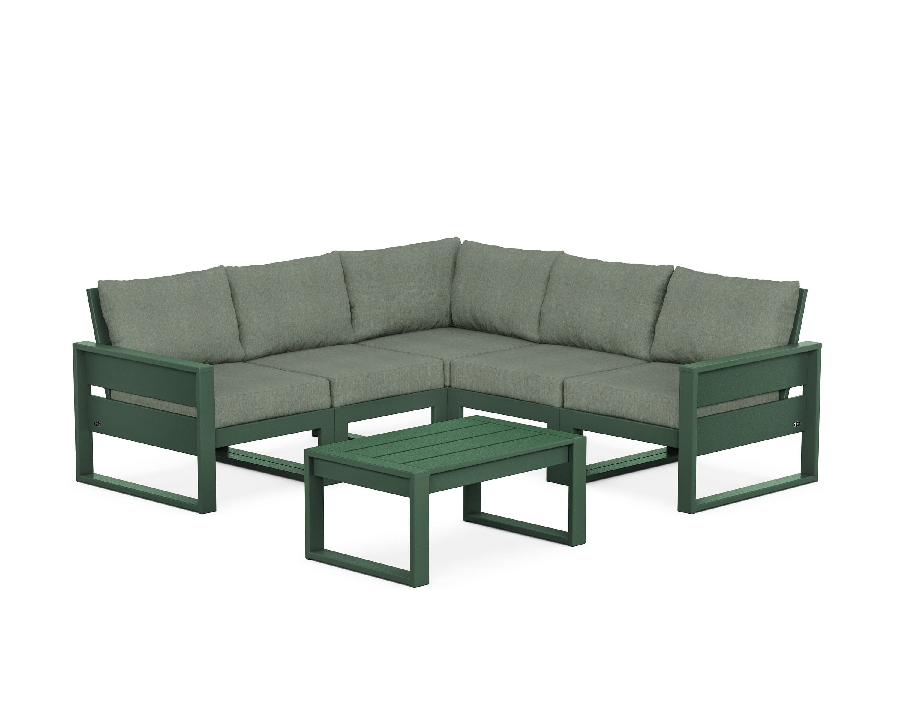 Eastport 6-Piece Deep Seating Sectional + Coffee Table Set in Rainforest Canopy / Cast Sage