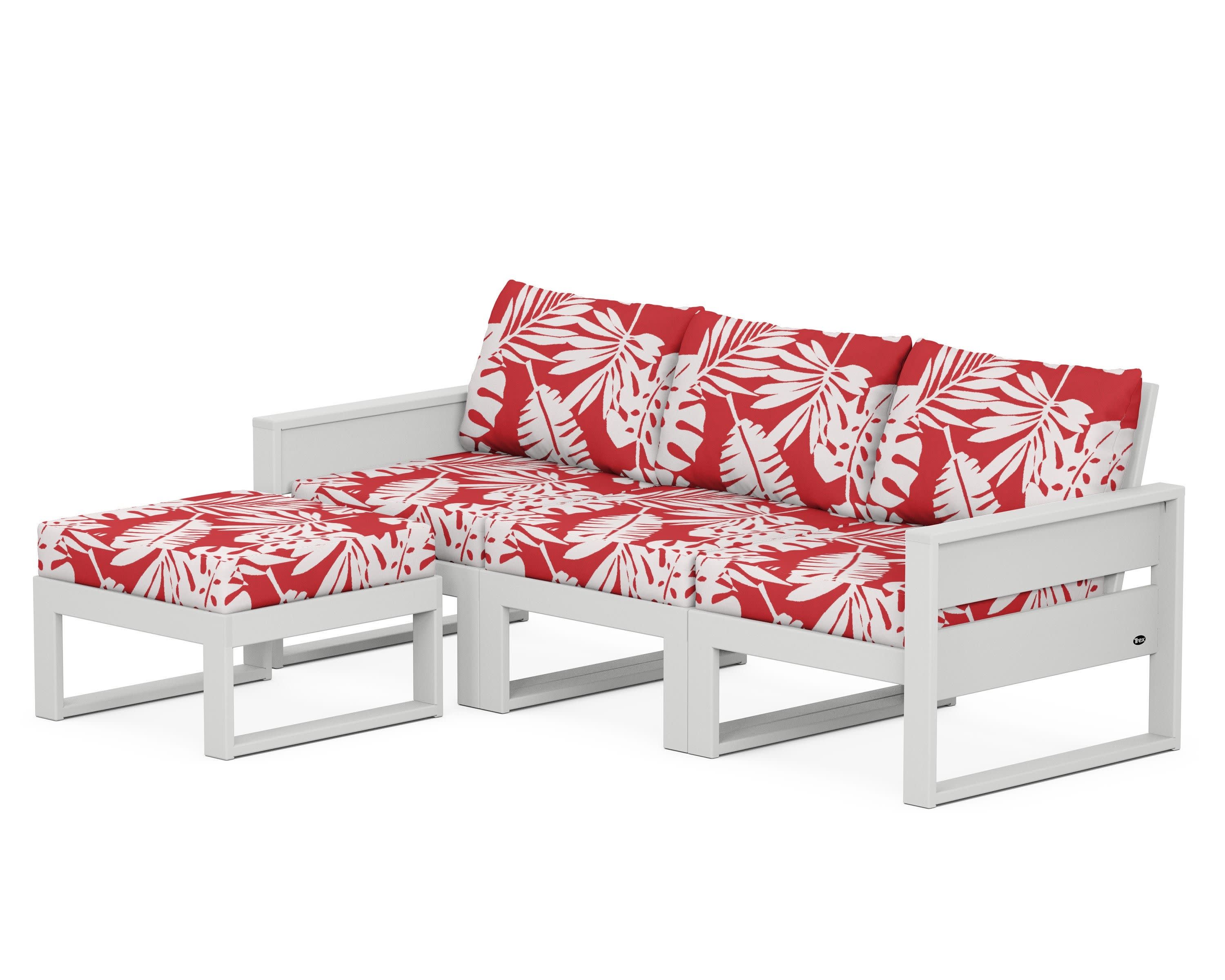 Eastport 4- Piece Sectional with Ottoman in Classic White / Leaf Crimson