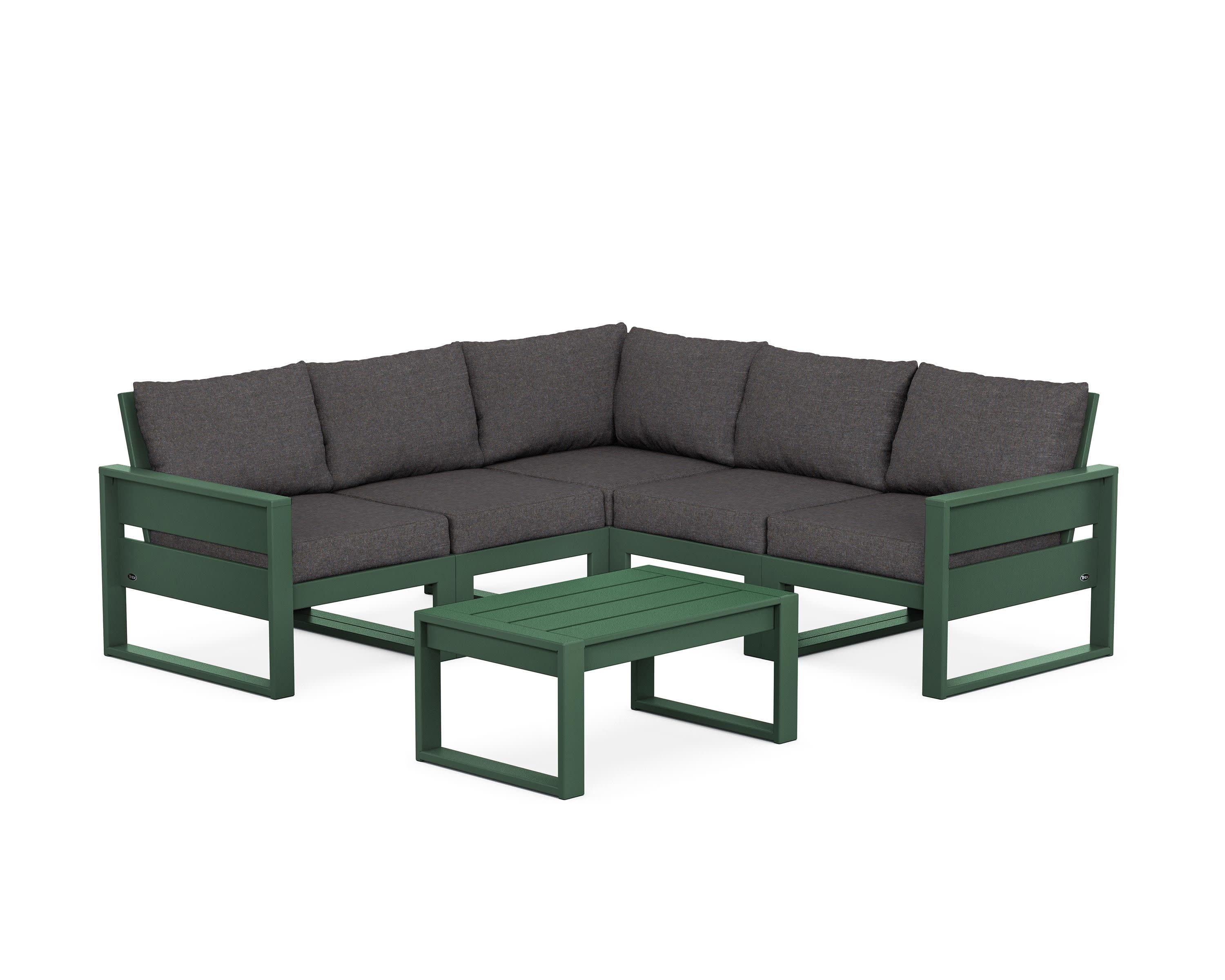 Eastport 6-Piece Deep Seating Sectional + Coffee Table Set in Rainforest Canopy / Ash Charcoal