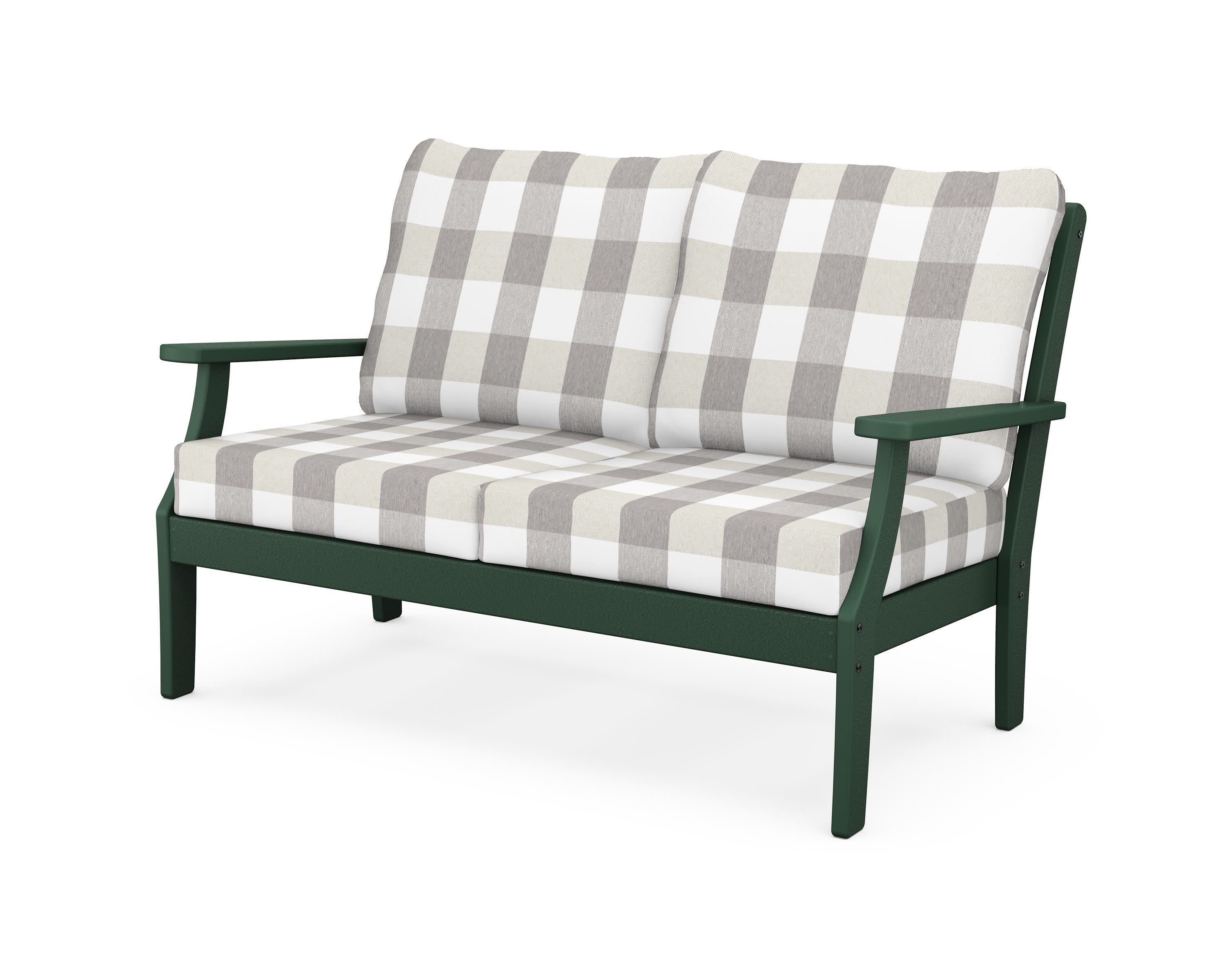 Yacht Club Deep Seating Loveseat in Rainforest Canopy / Buffalo Plaid Grey Mist