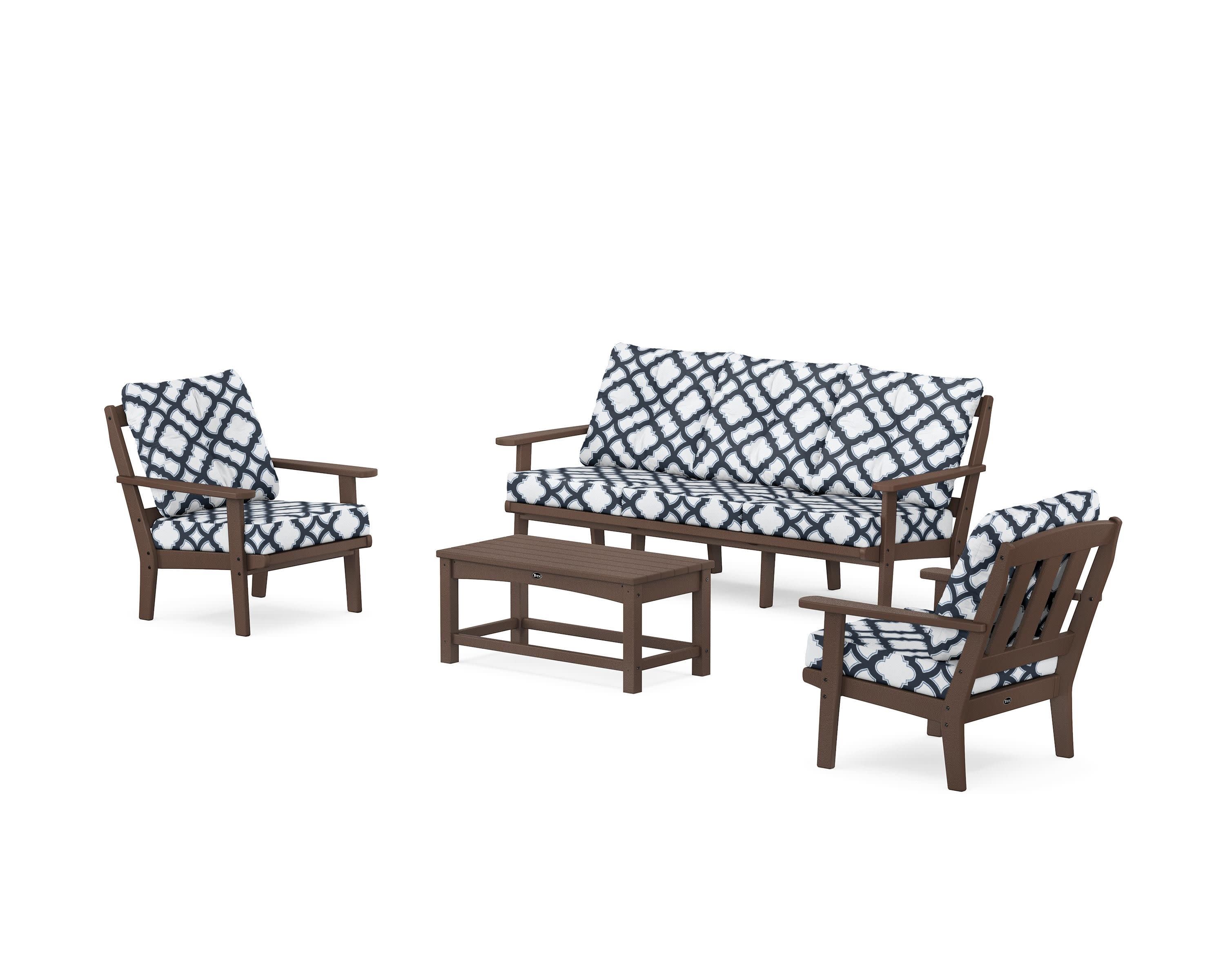 Cape Cod 4-Piece Deep Seating Set with Sofa in Vintage Lantern / Trellis Marine Indigo