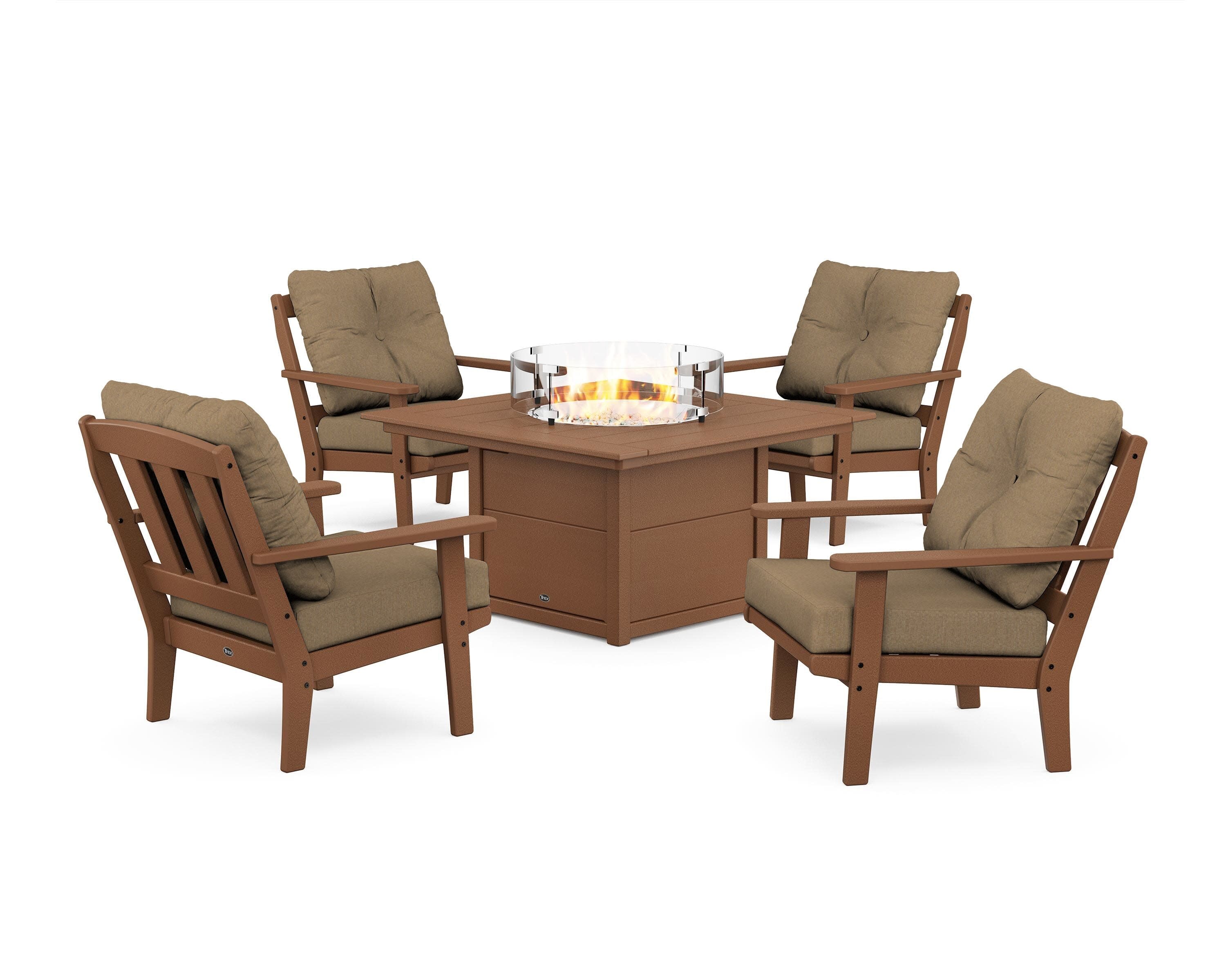 Cape Cod 5-Piece Deep Seating Set with Fire Pit Table in Tree House / Sesame