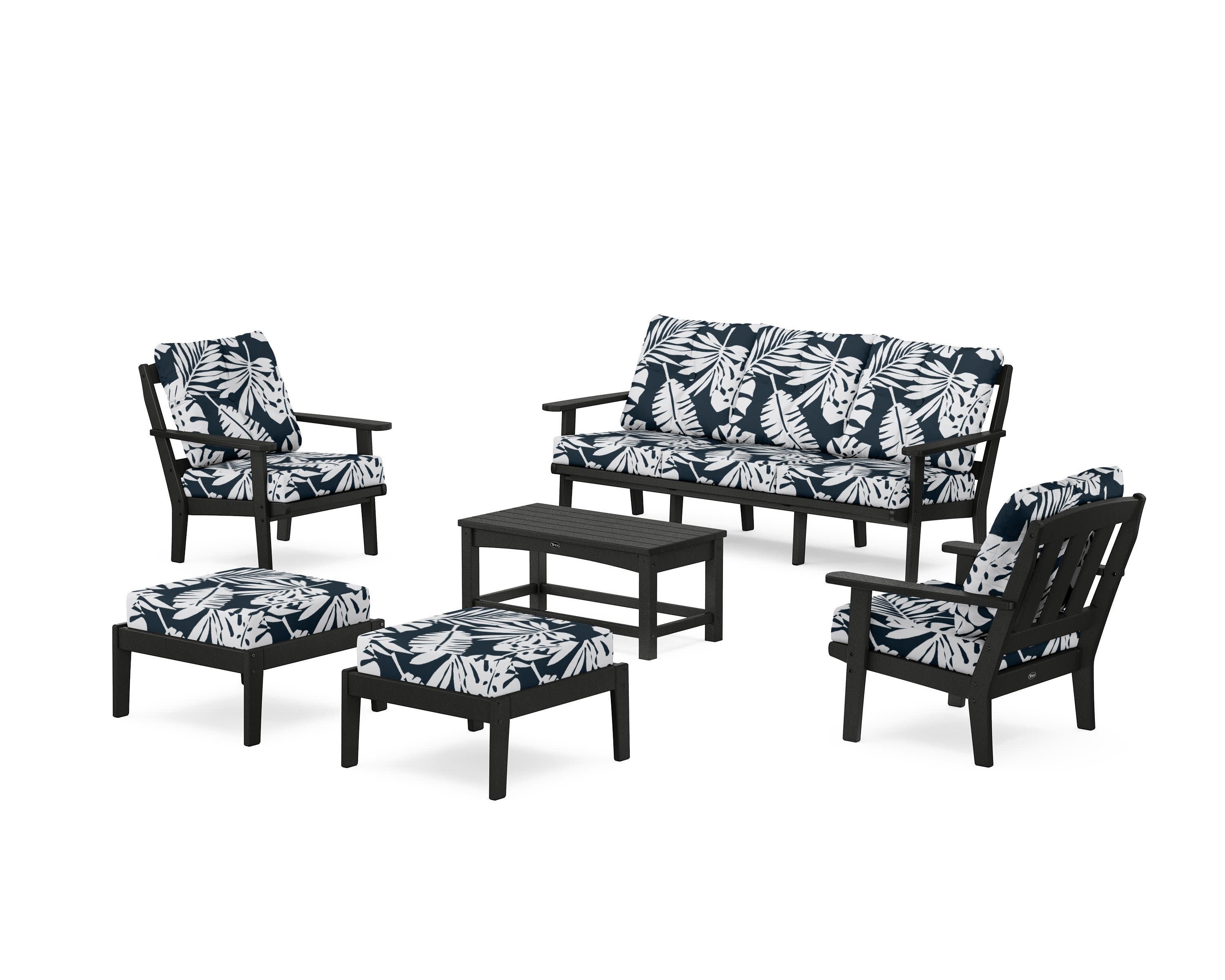 Cape Cod 6-Piece Lounge Sofa Set in Charcoal Black / Leaf Marine Indigo