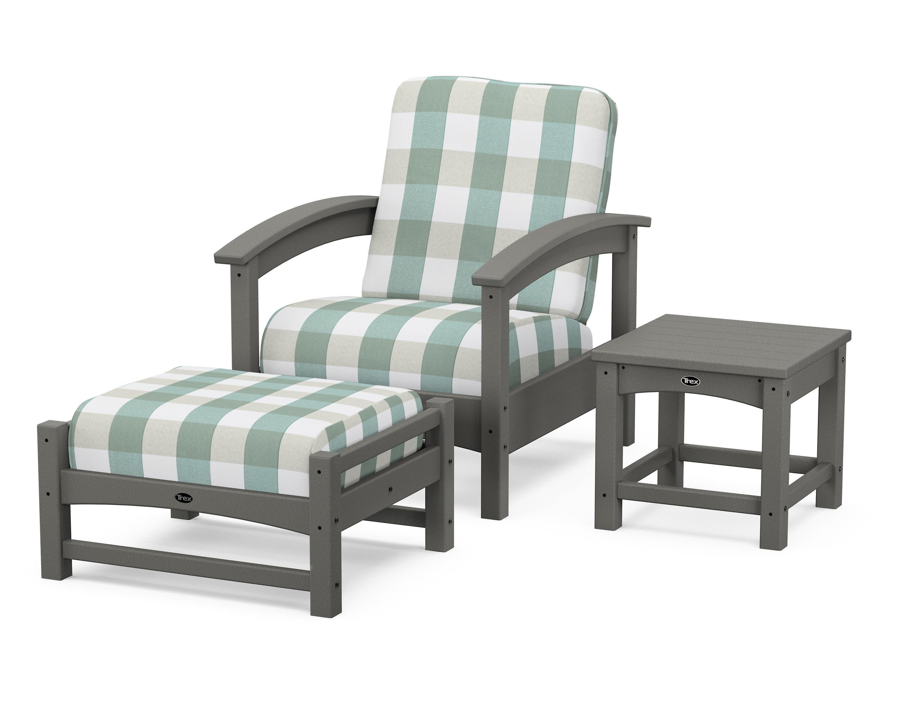 Rockport 3-Piece Deep Seating Set in Stepping Stone / Buffalo Plaid Glacier Spa