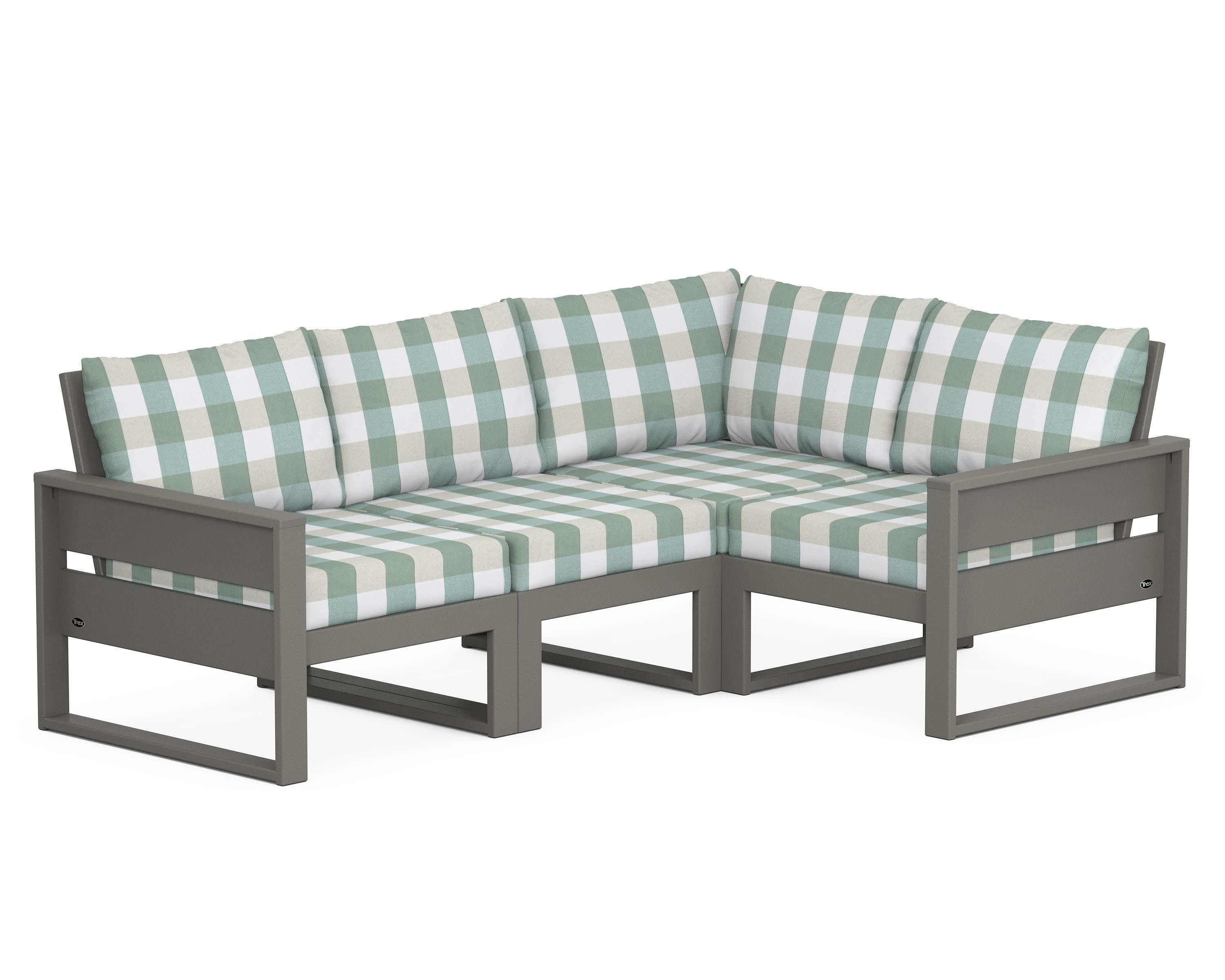 Eastport 4- Piece Sectional in Stepping Stone / Buffalo Plaid Glacier Spa