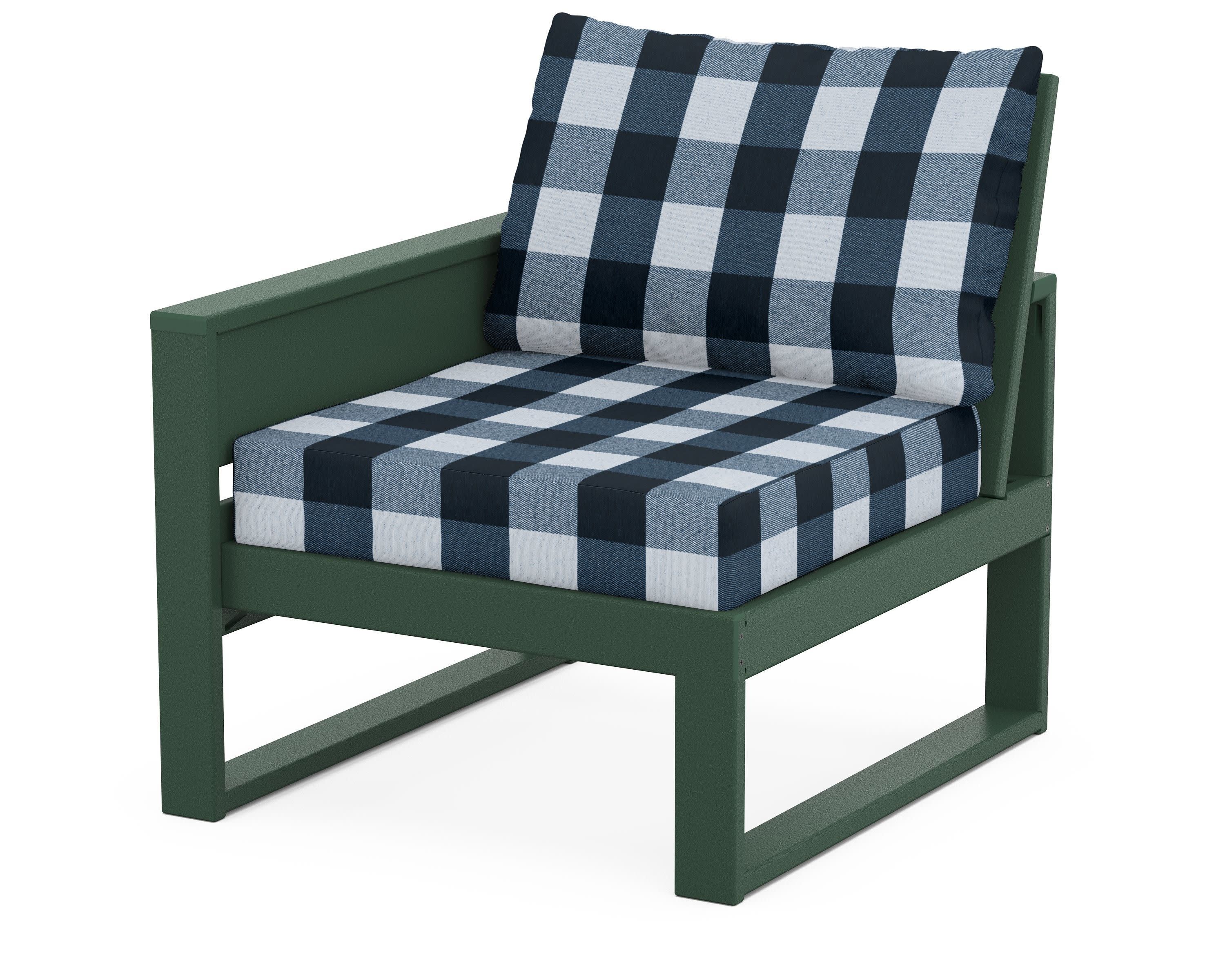 Eastport Modular Left Arm Chair in Rainforest Canopy / Buffalo Plaid Marine Indigo