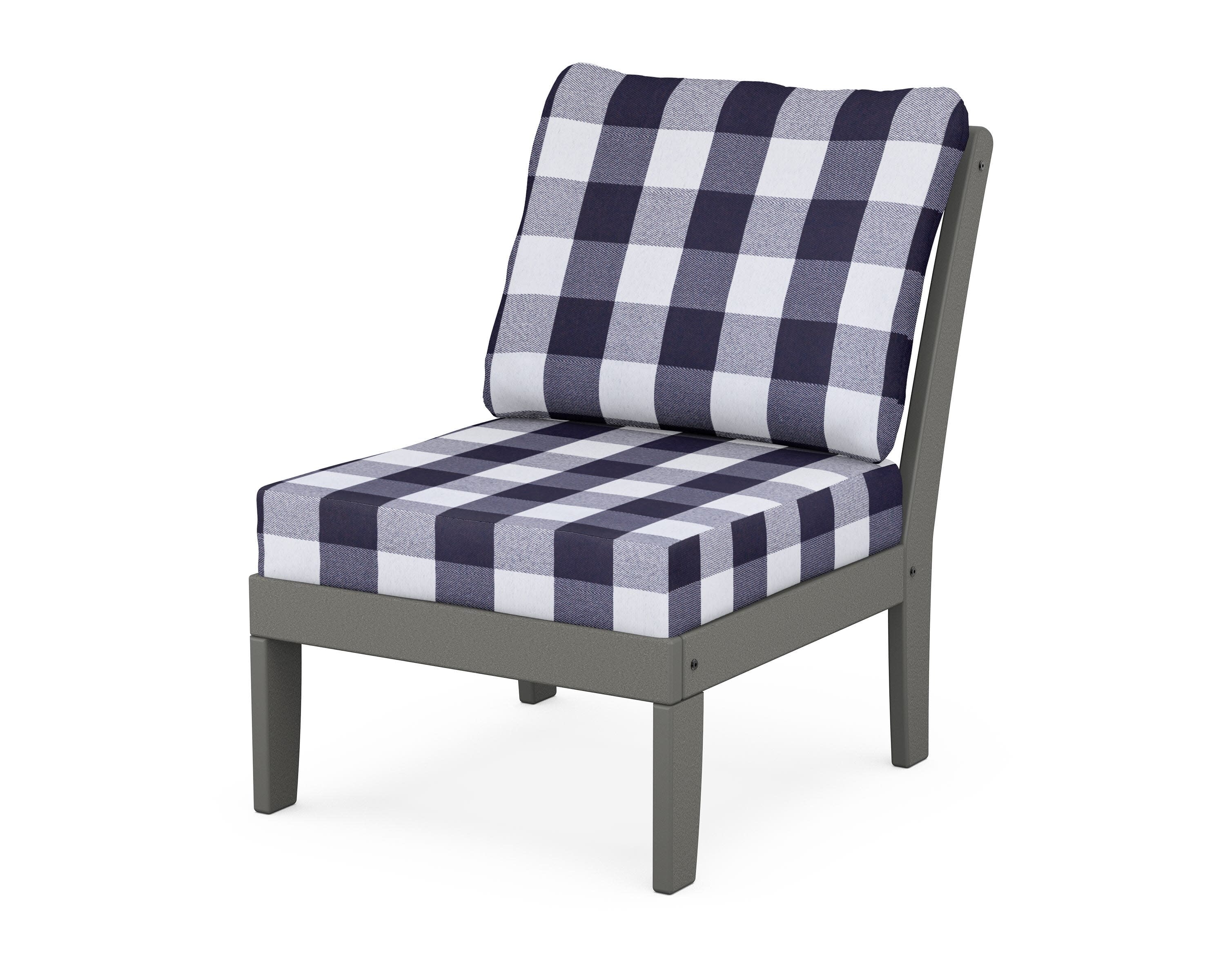 Yacht Club Modular Armless Chair in Stepping Stone / Buffalo Plaid Navy