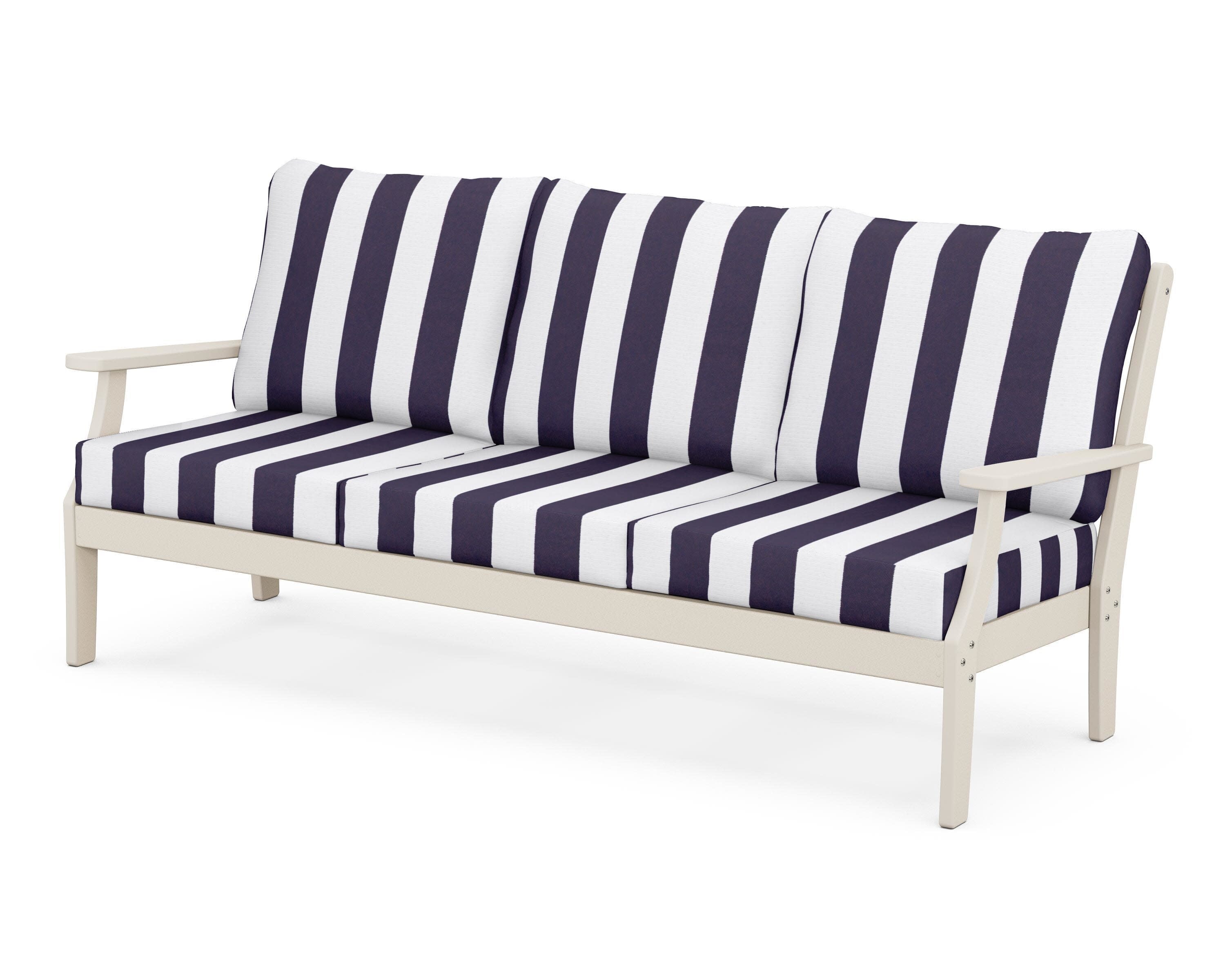 Yacht Club Deep Seating Sofa in Sand Castle / Cabana Stripe Navy