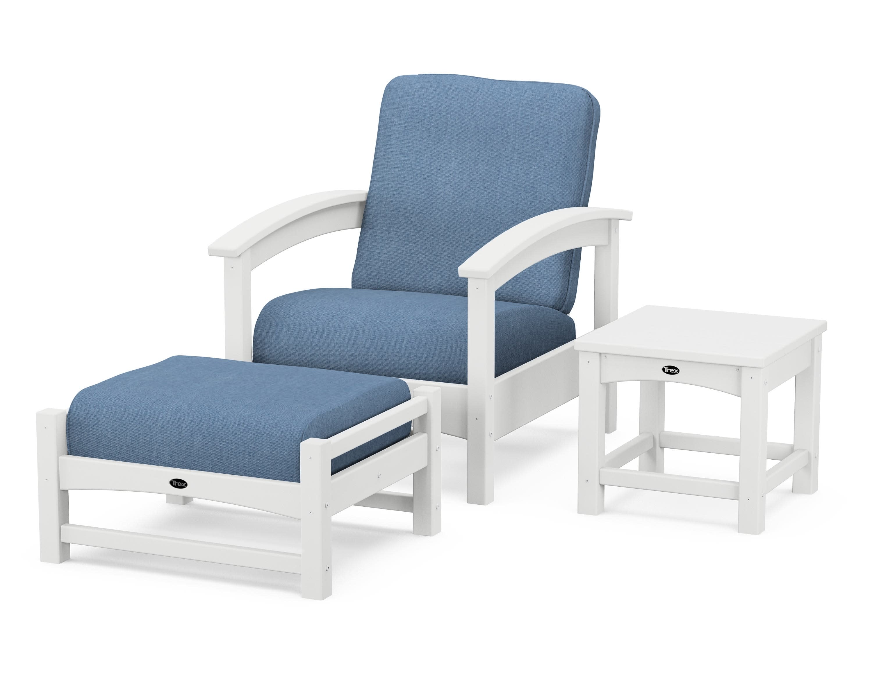 Rockport 3-Piece Deep Seating Set in Classic White / Sky Blue