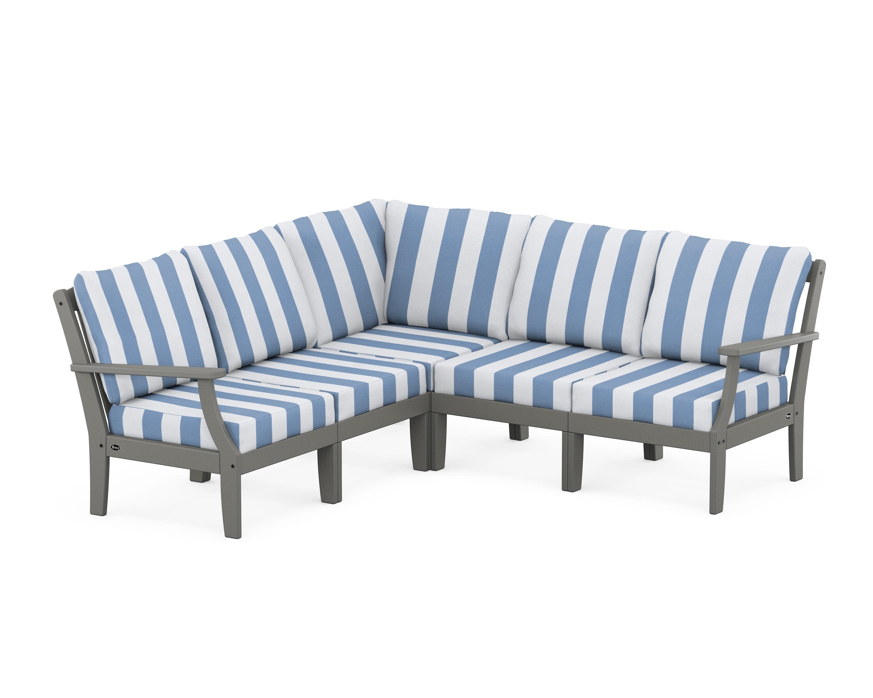 Yacht Club Modular 5-Piece Deep Seating Set in Stepping Stone / Cabana Stripe Sky Blue