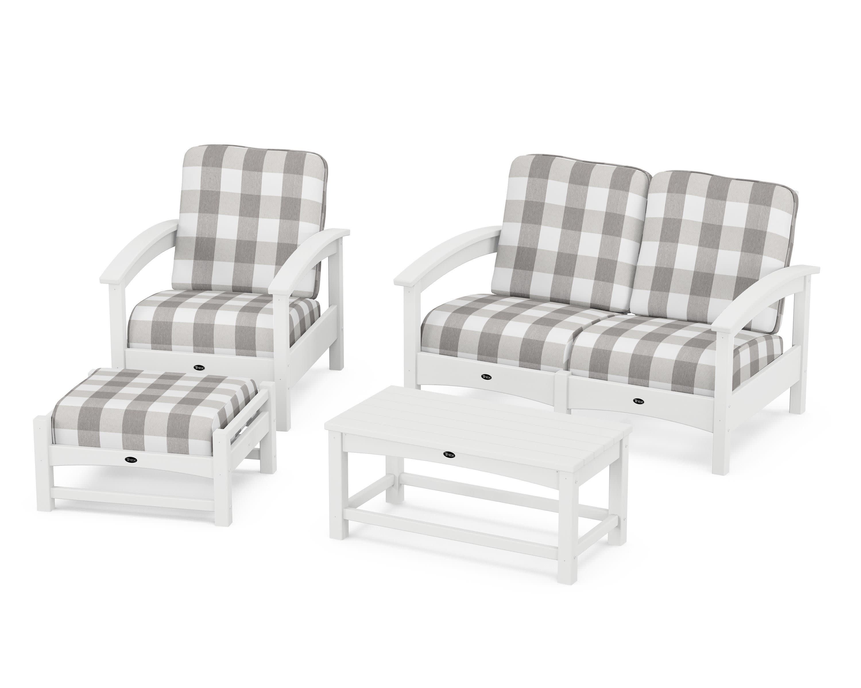 Rockport 4-Piece Deep Seating Conversation Group in Classic White / Buffalo Plaid Grey Mist