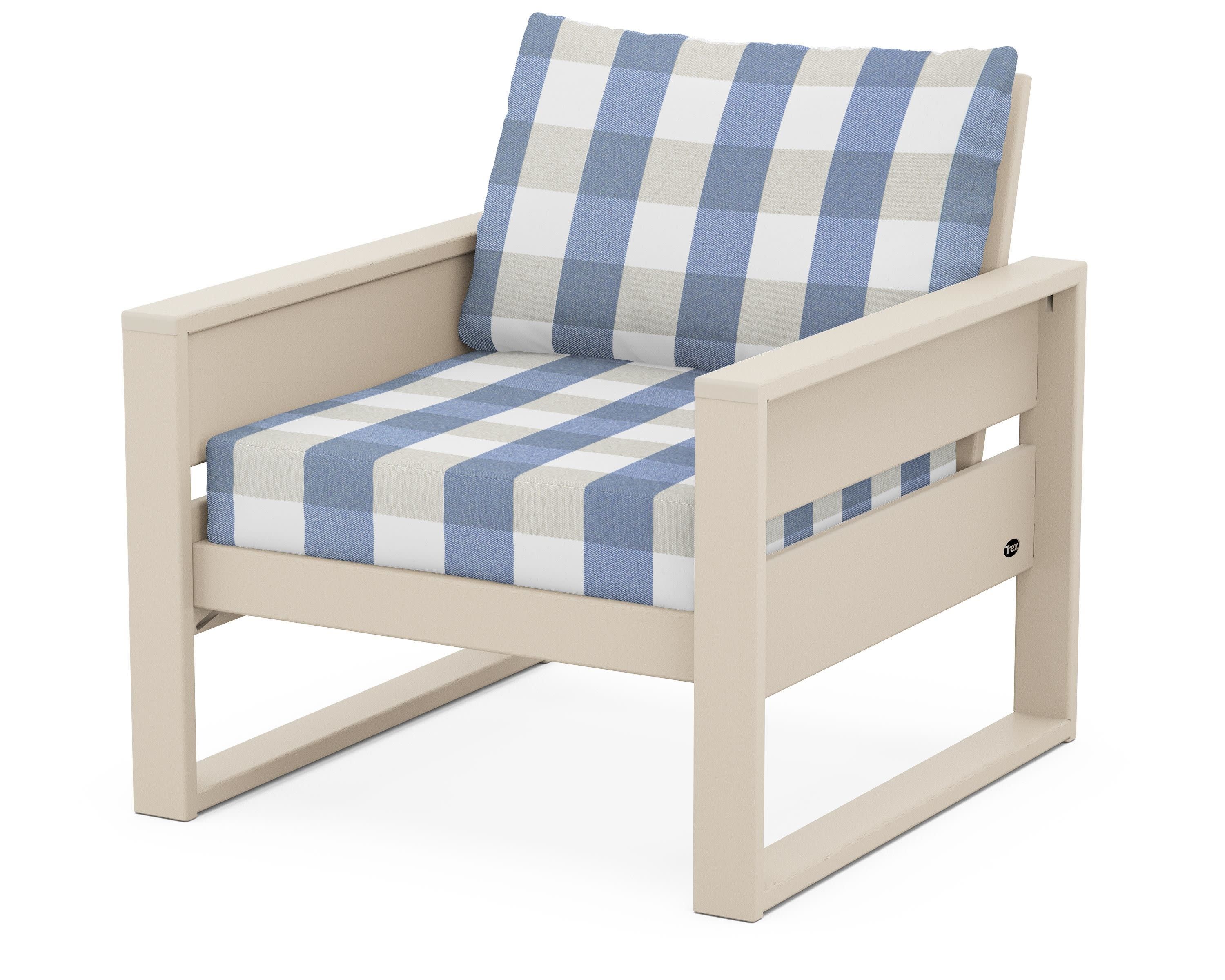 Eastport Club Chair in Sand Castle / Buffalo Plaid Sky Blue