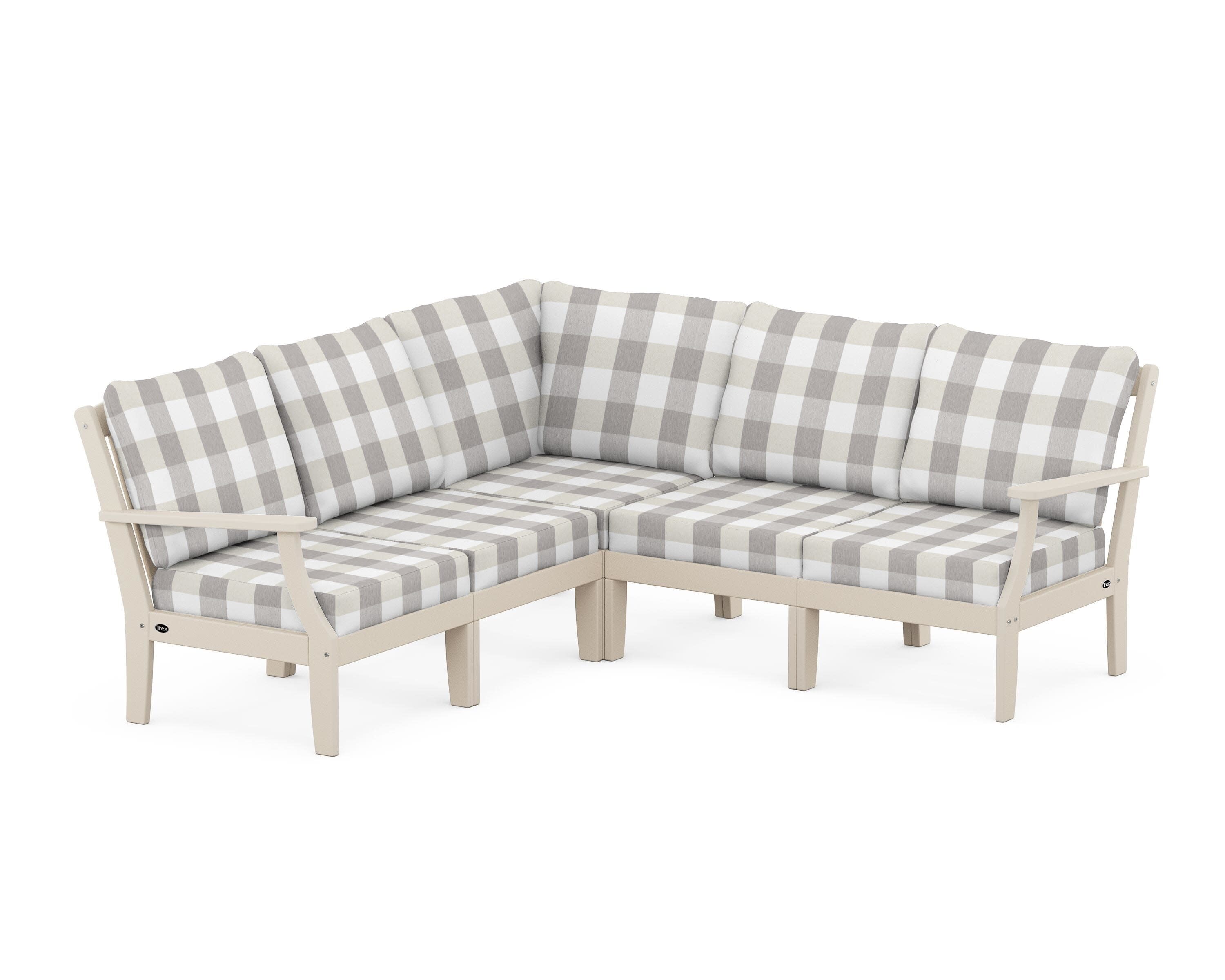 Yacht Club Modular 5-Piece Deep Seating Set in Sand Castle / Buffalo Plaid Grey Mist