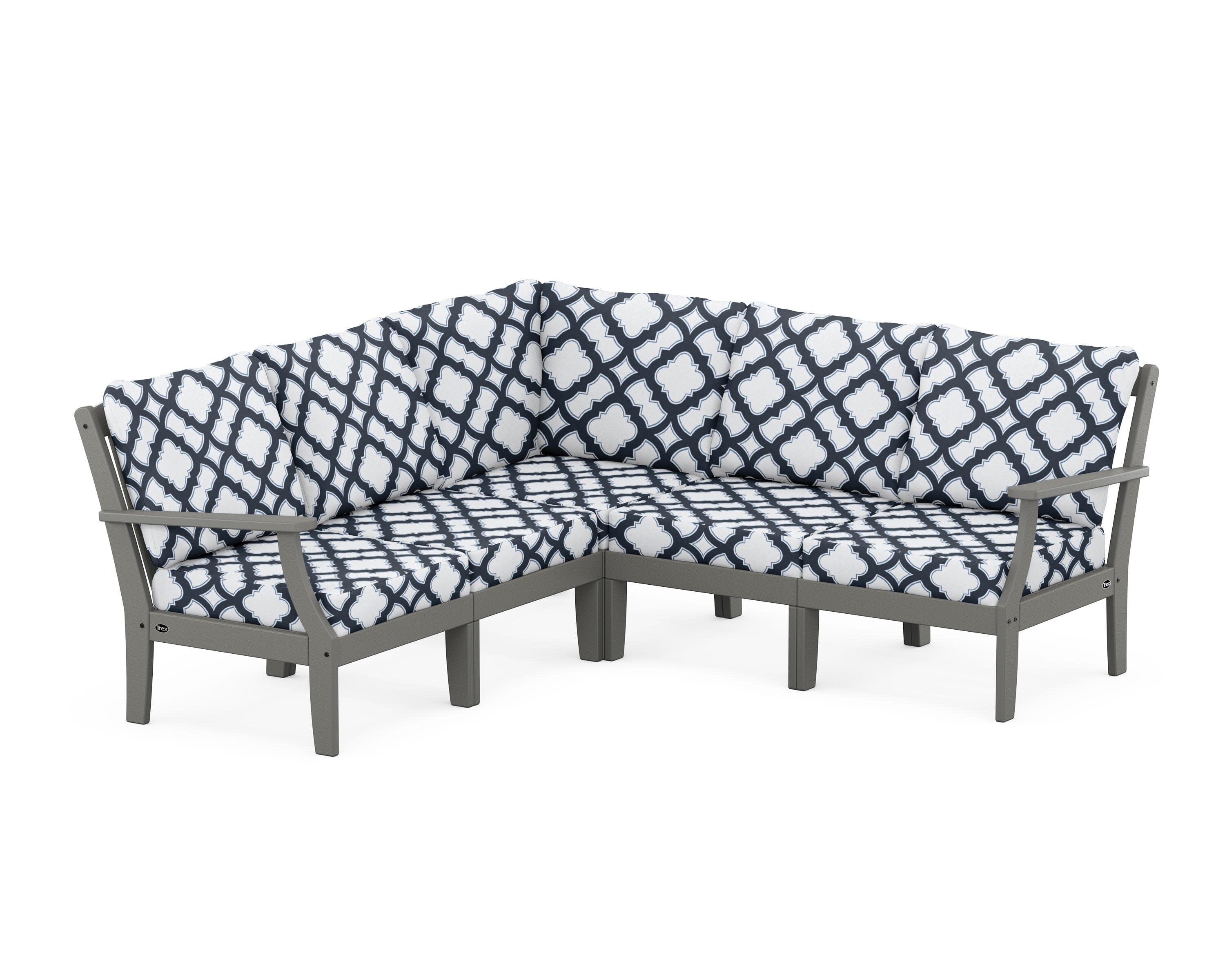 Yacht Club Modular 5-Piece Deep Seating Set in Stepping Stone / Trellis Marine Indigo
