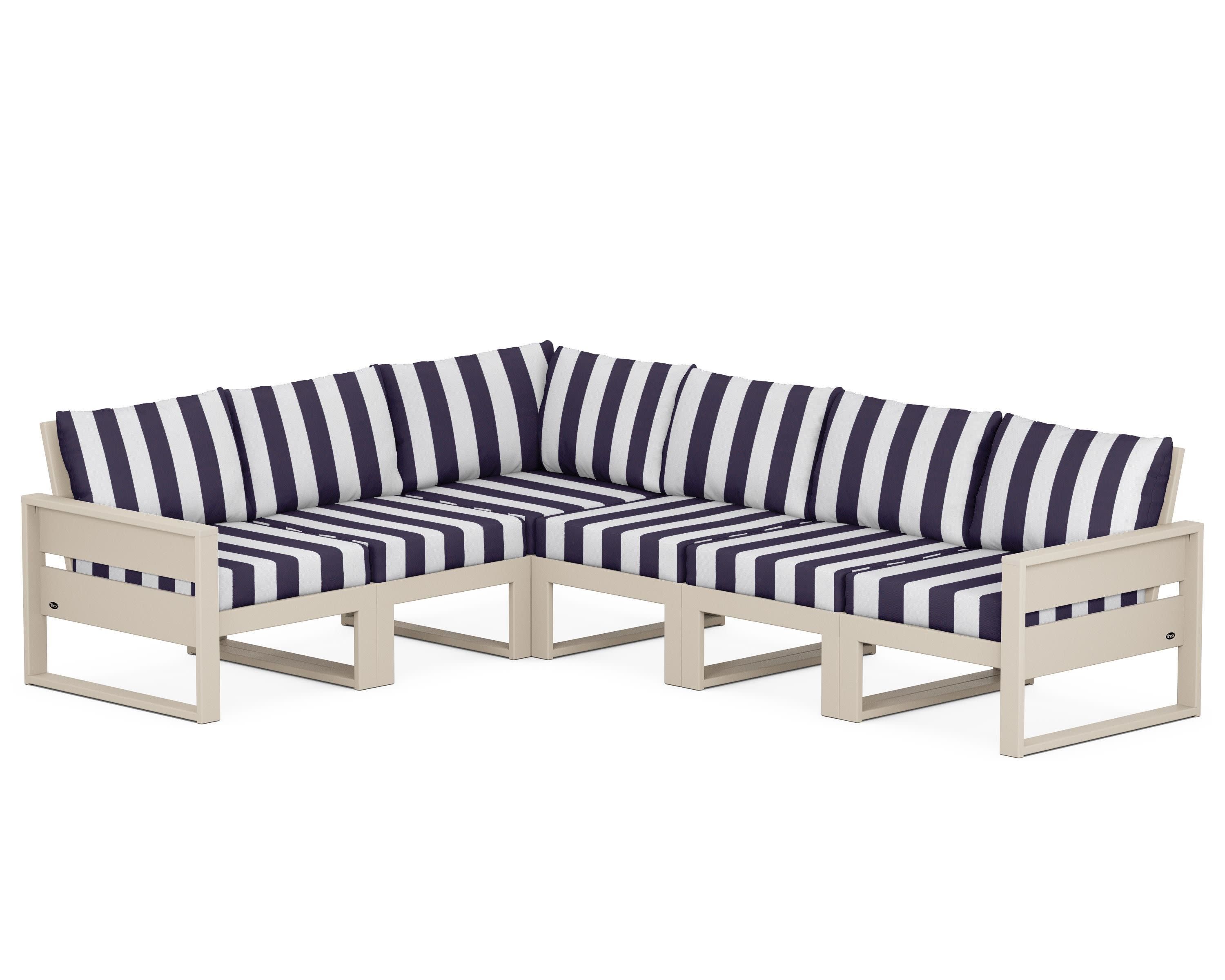Eastport 6-Piece Sectional in Sand Castle / Cabana Stripe Navy