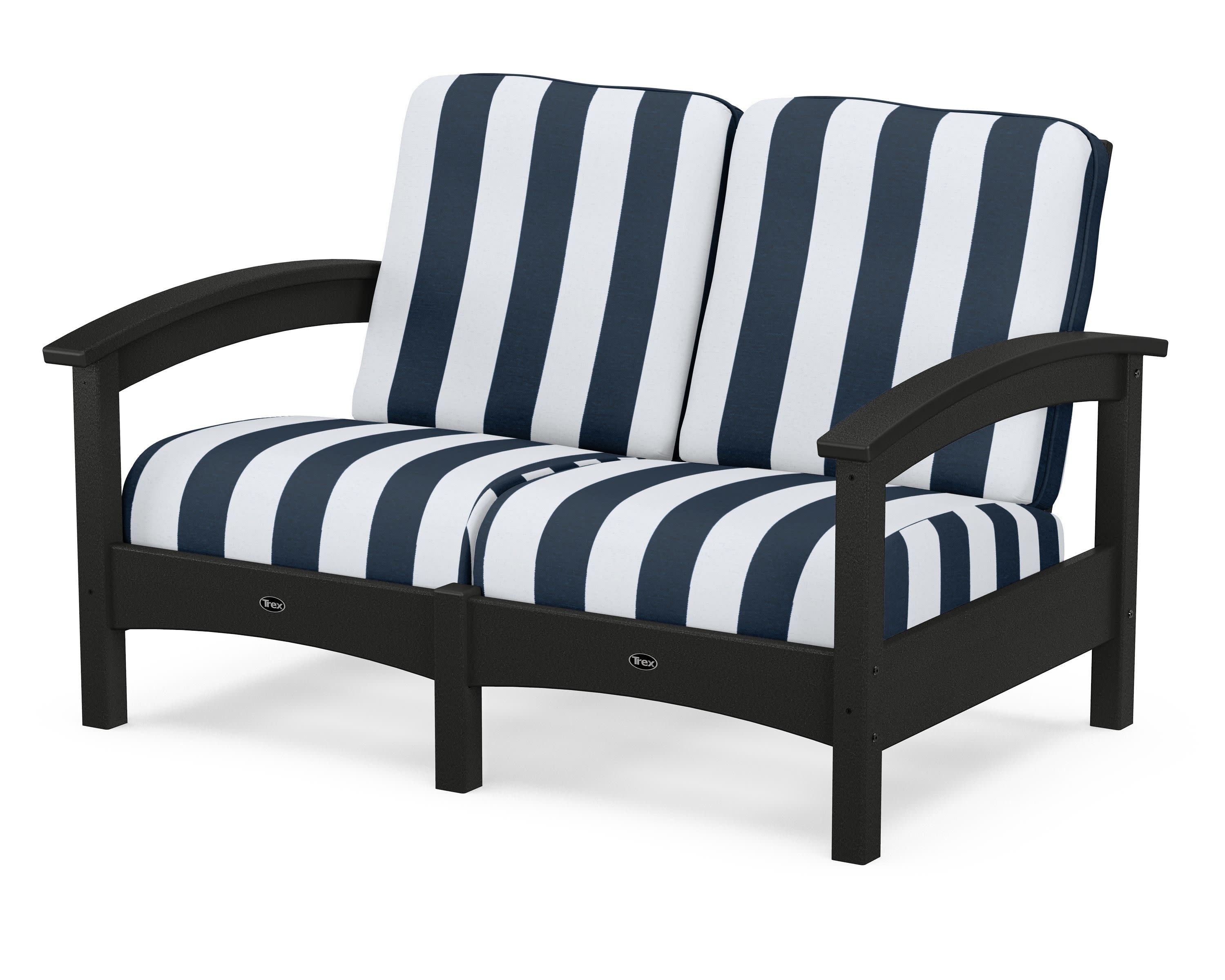 Rockport Club Loveseat in Charcoal Black / Cabana Stripe Marine Indigo