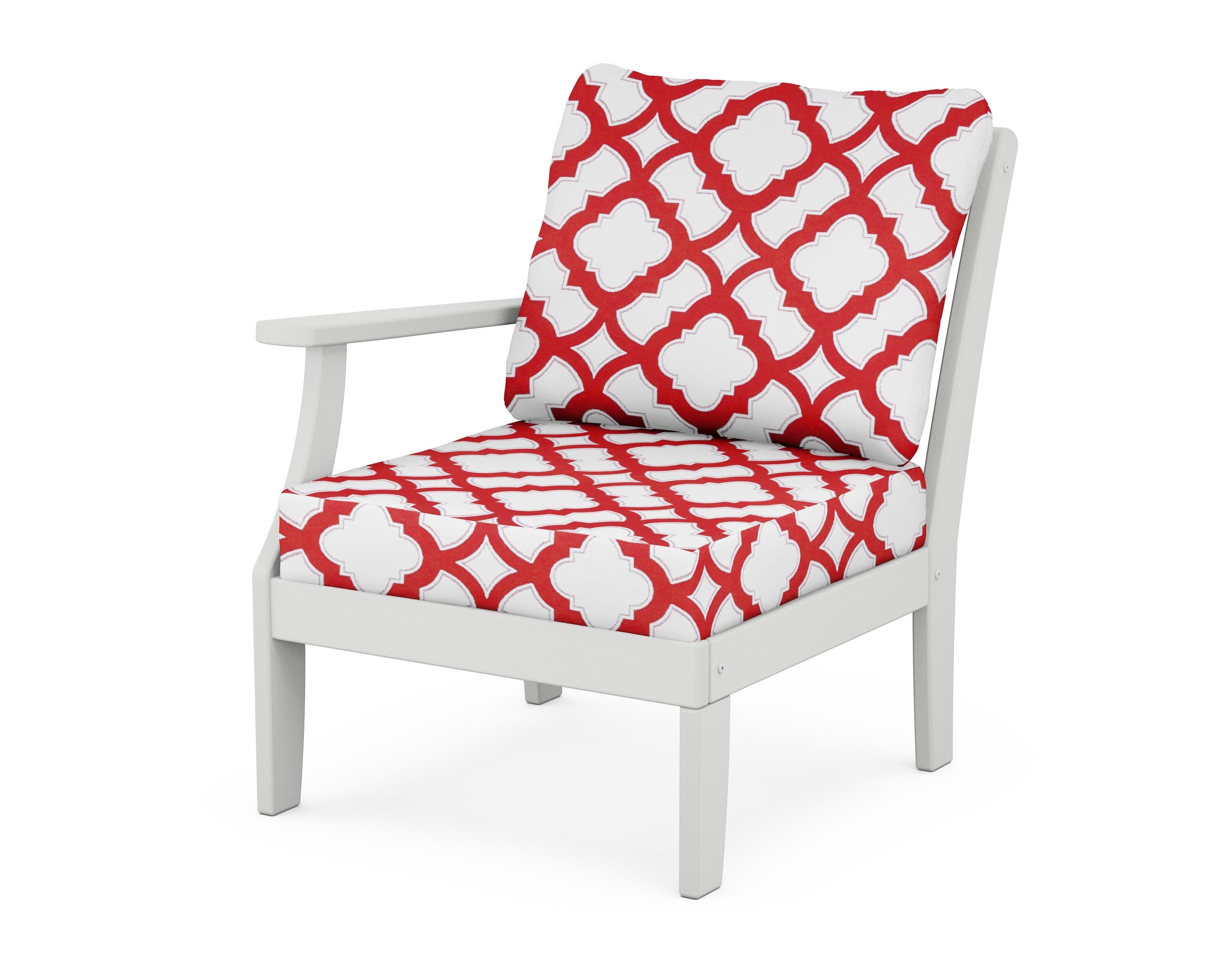 Yacht Club Modular Left Arm Chair in Classic White / Trellis Crimson
