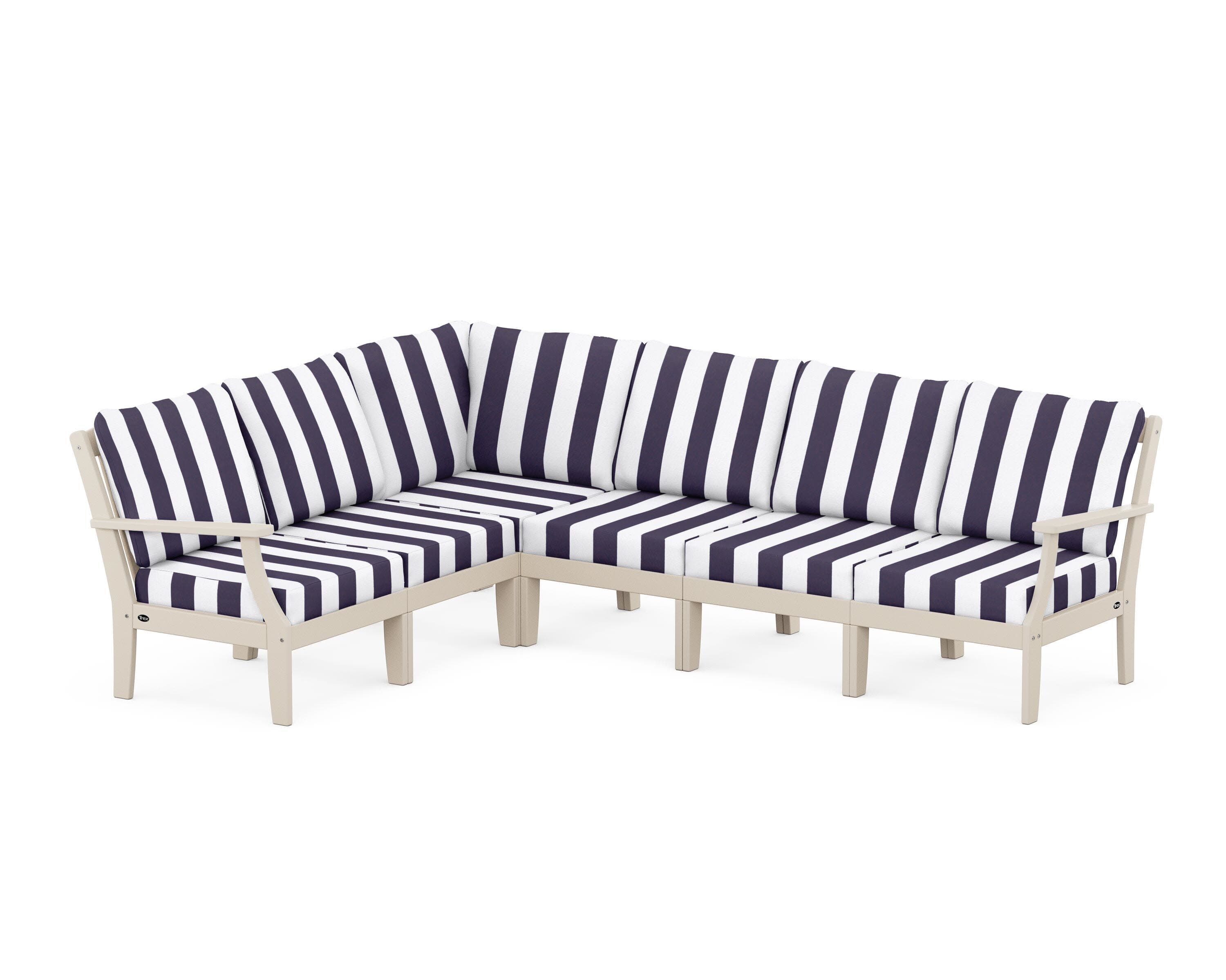 Yacht Club Modular 6-Piece Deep Seating Set in Sand Castle / Cabana Stripe Navy