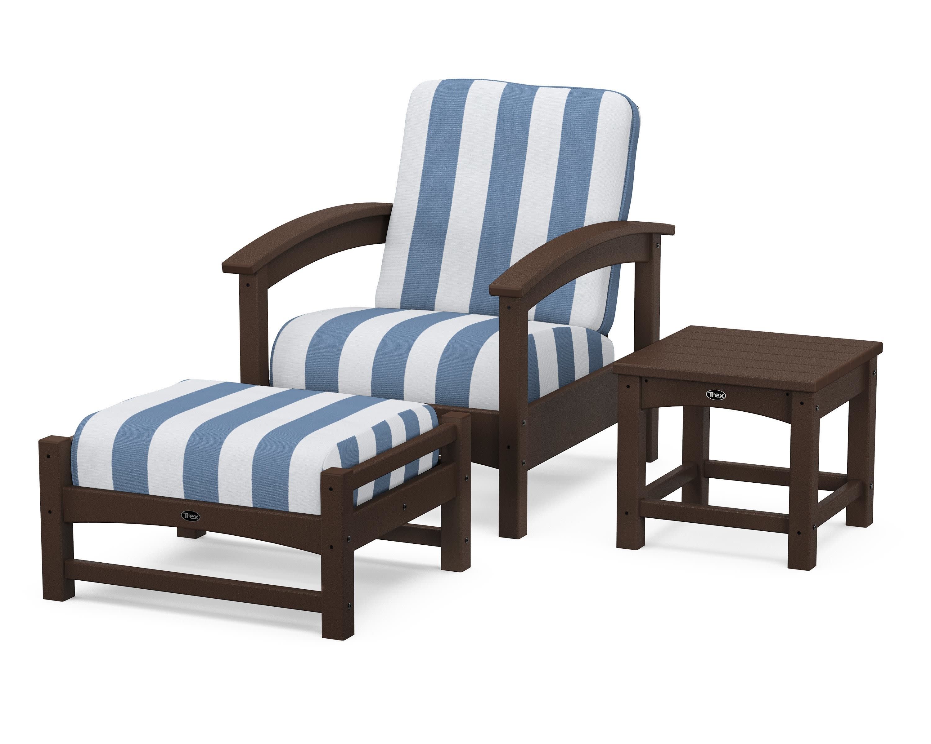 Rockport 3-Piece Deep Seating Set in Vintage Lantern / Cabana Stripe Sky Blue